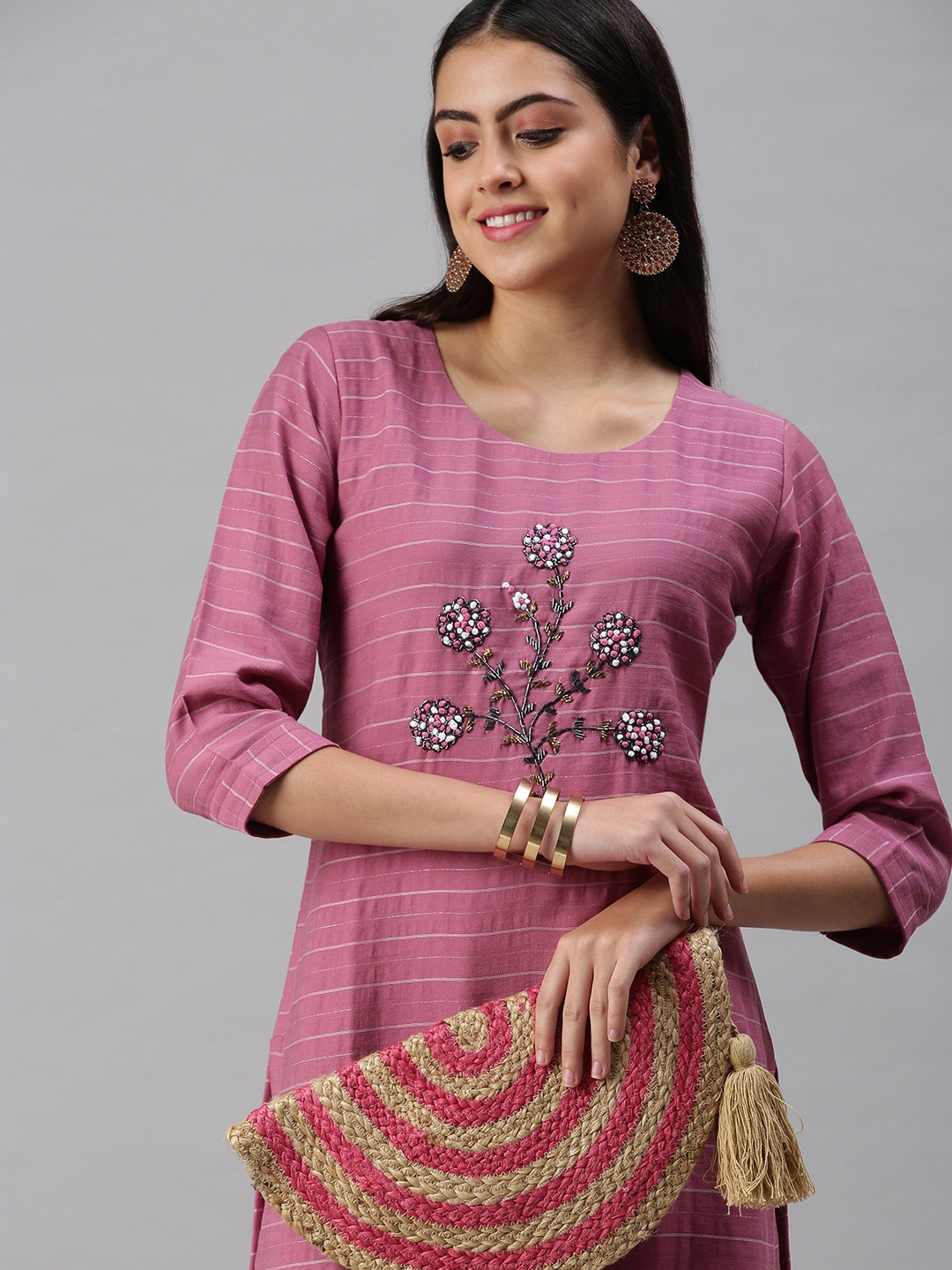 

SHOWOFF Women Lavender Embroidered Kurta