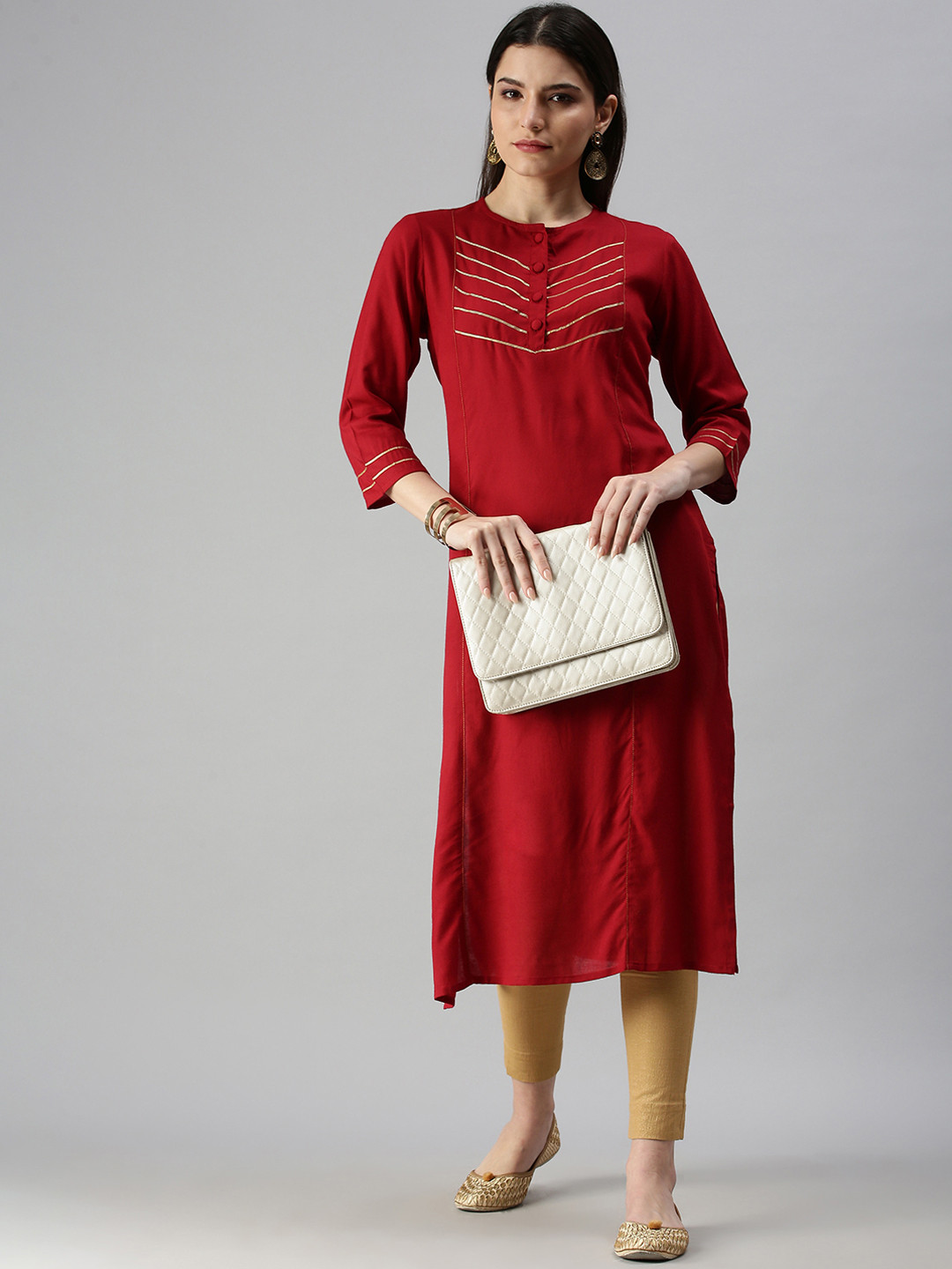 

SHOWOFF Women Maroon Flared Sleeves Gotta Patti Kurta