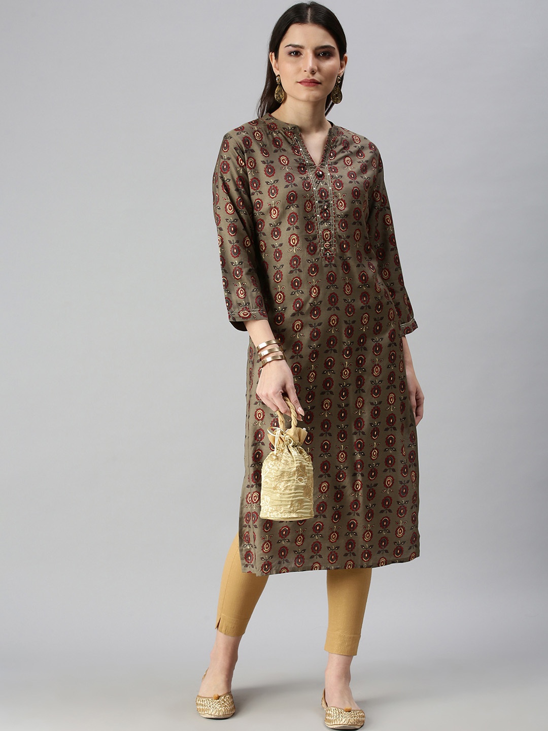 

SHOWOFF Women Brown Ethnic Motifs Printed Kurta