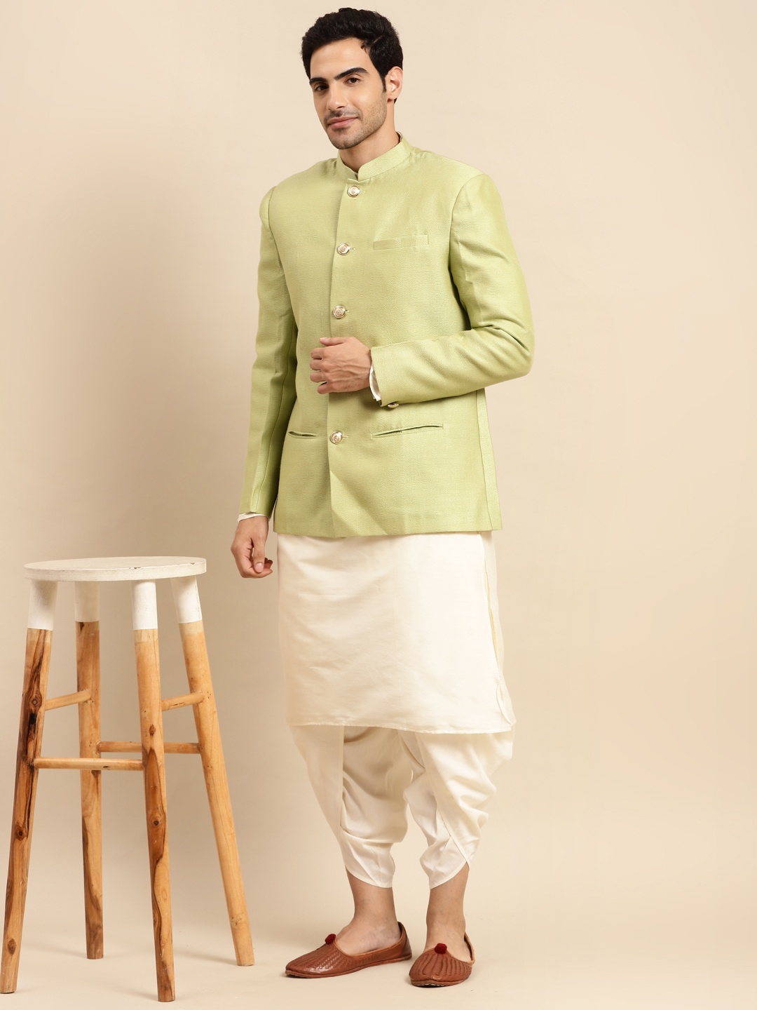 

KISAH Men Kurta Dhoti Pants & Jodhpuri Bandhgala Set, White