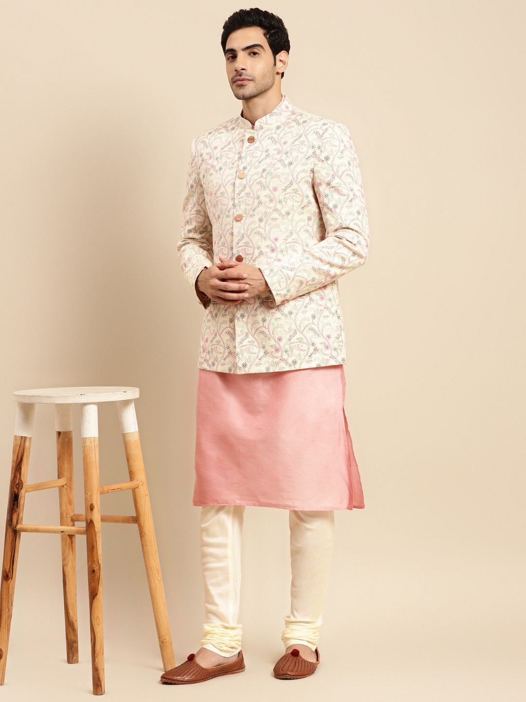 

KISAH Men Kurta Churidar & Printed Jodhpuri Bandhgala Set, Pink