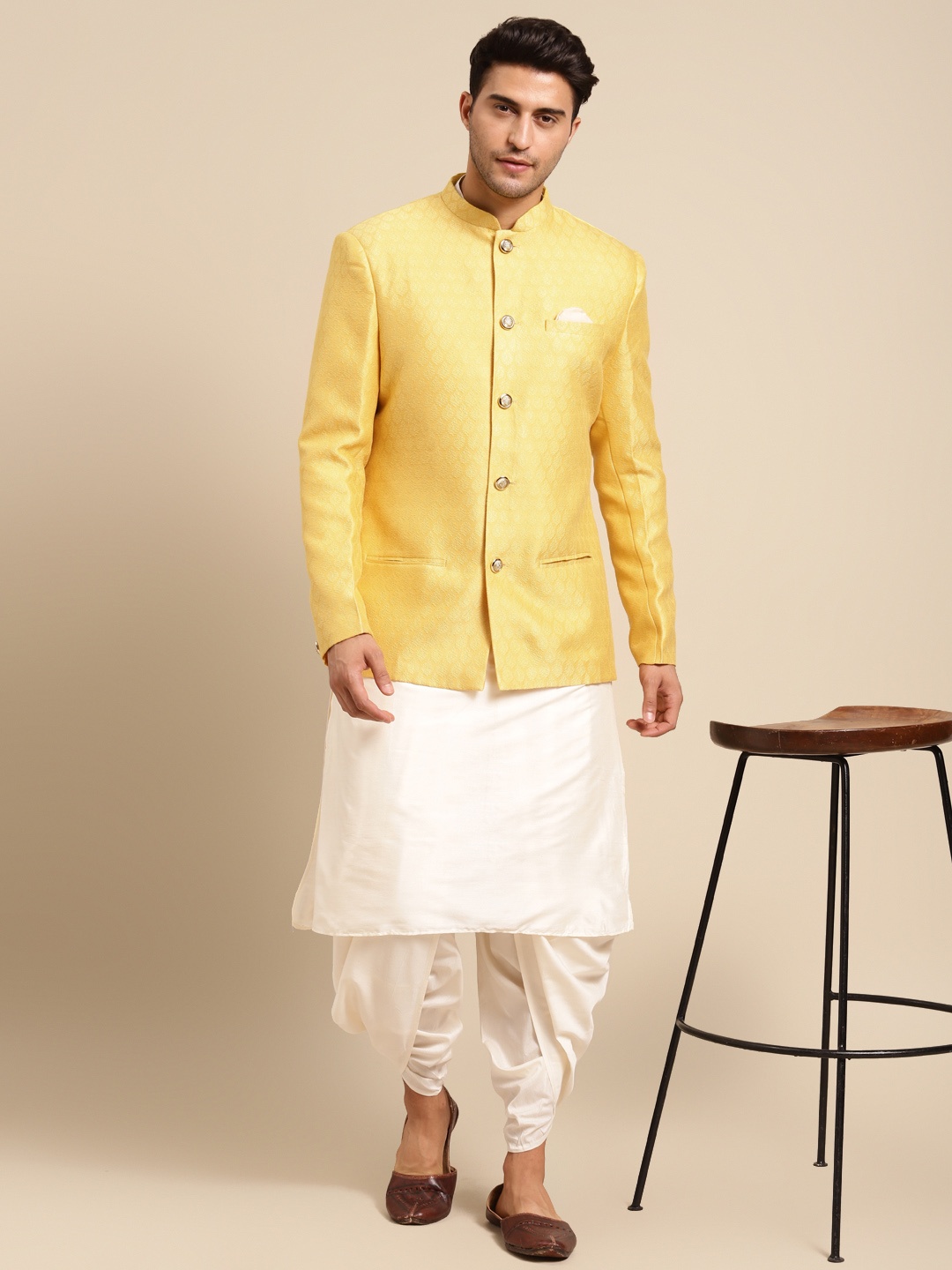 

KISAH Men Kurta Dhoti Pants & Jodhpuri Bandhgala Set, White