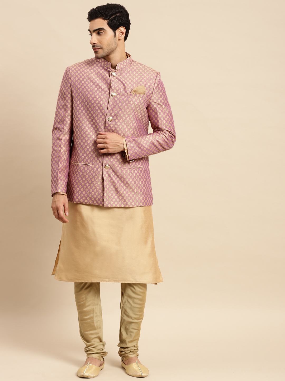 

KISAH Men Kurta Churidar & Jodhpuri Bandhgala Set, Beige