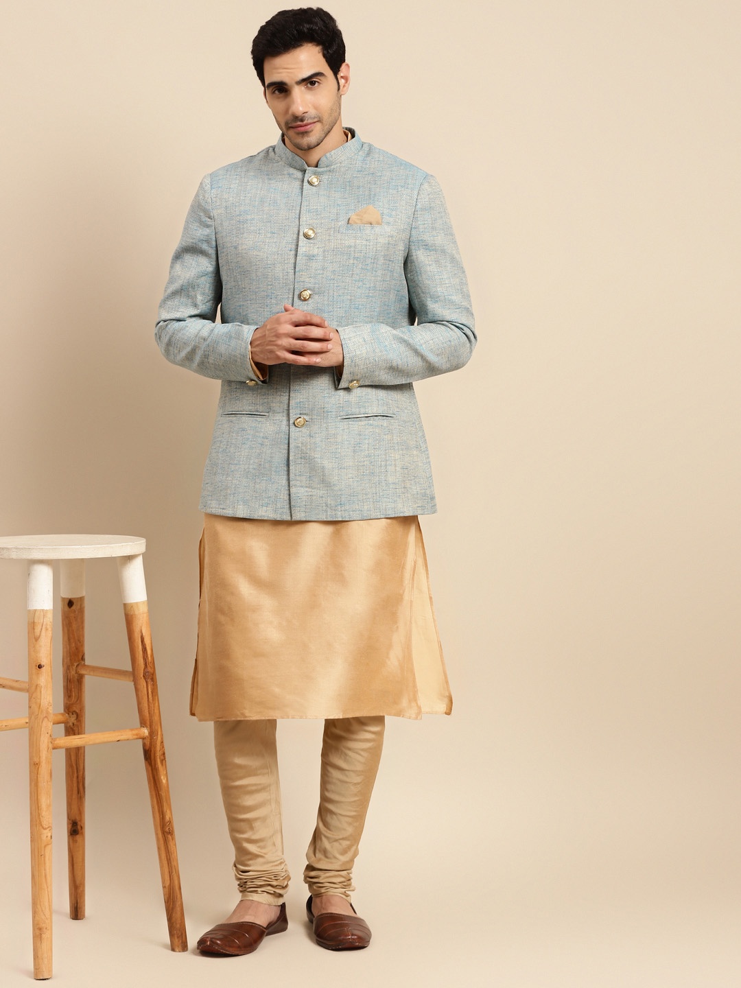 

KISAH Men Kurta Churidar & Jodhpuri Bandhgala Set, Beige