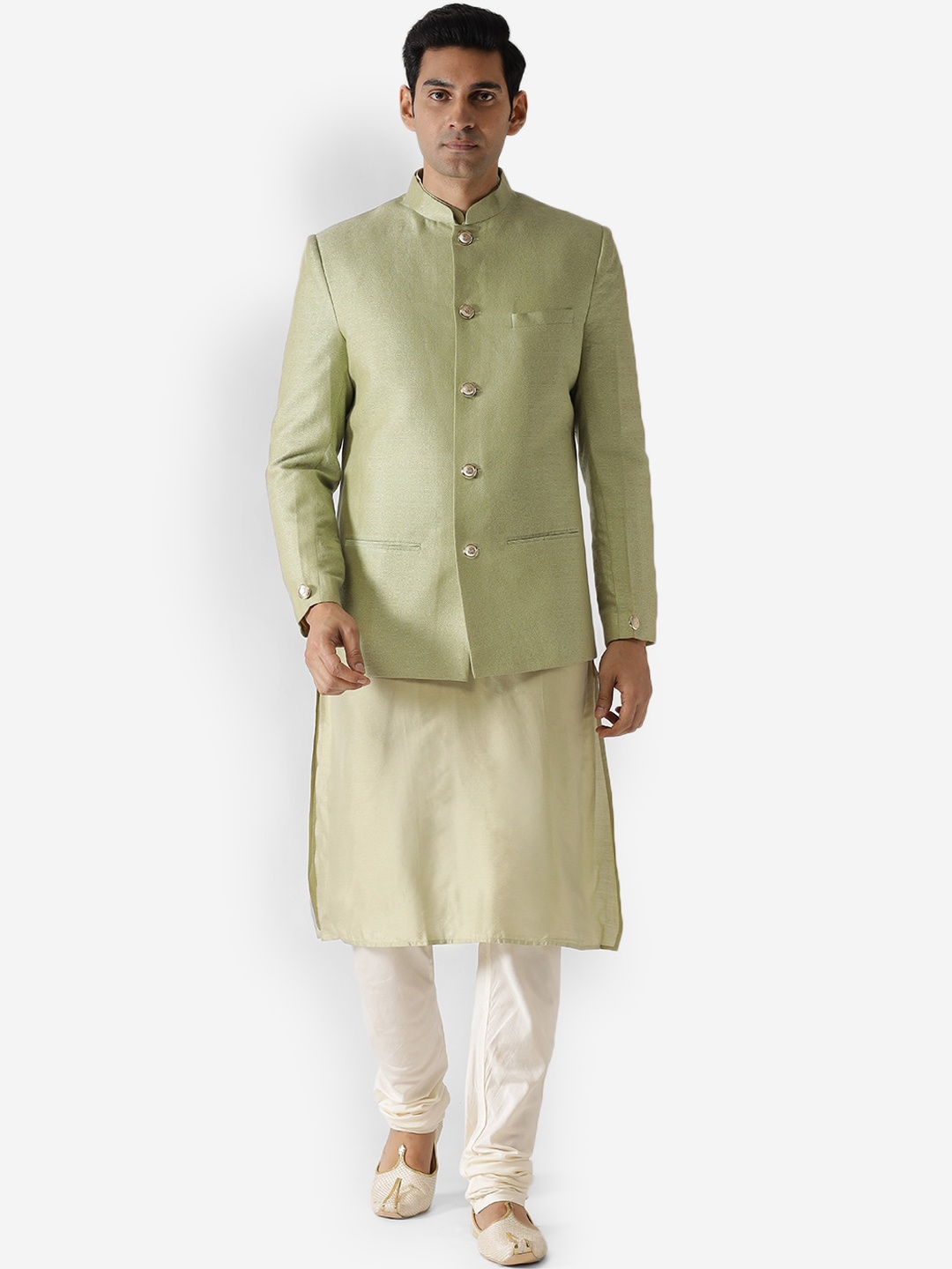 

KISAH Men Green Solid Kurta With Pyjamas & Jacket