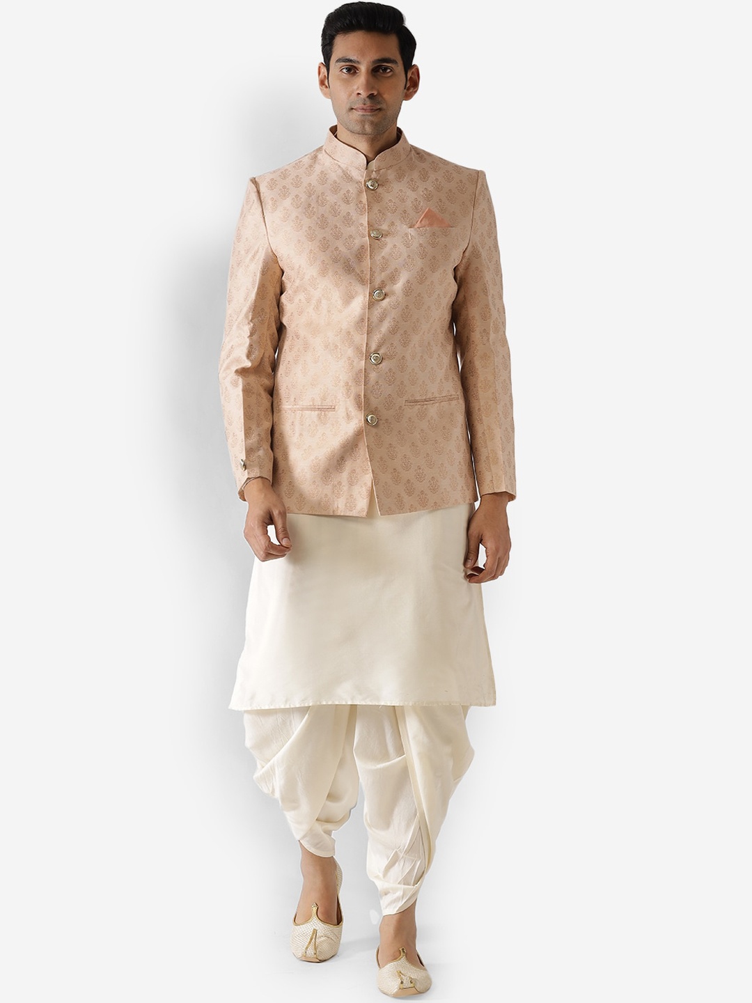 

KISAH Men Kurta Dhoti Pant & Jodhpuri Bandhgala Set, Pink