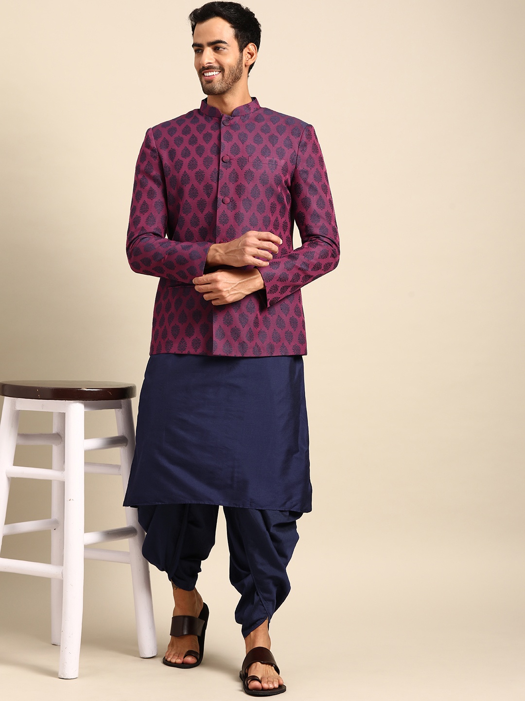 

Kisah Men Ethnic Motifs Jodhpuri Bandhgala Blazer Set, Purple