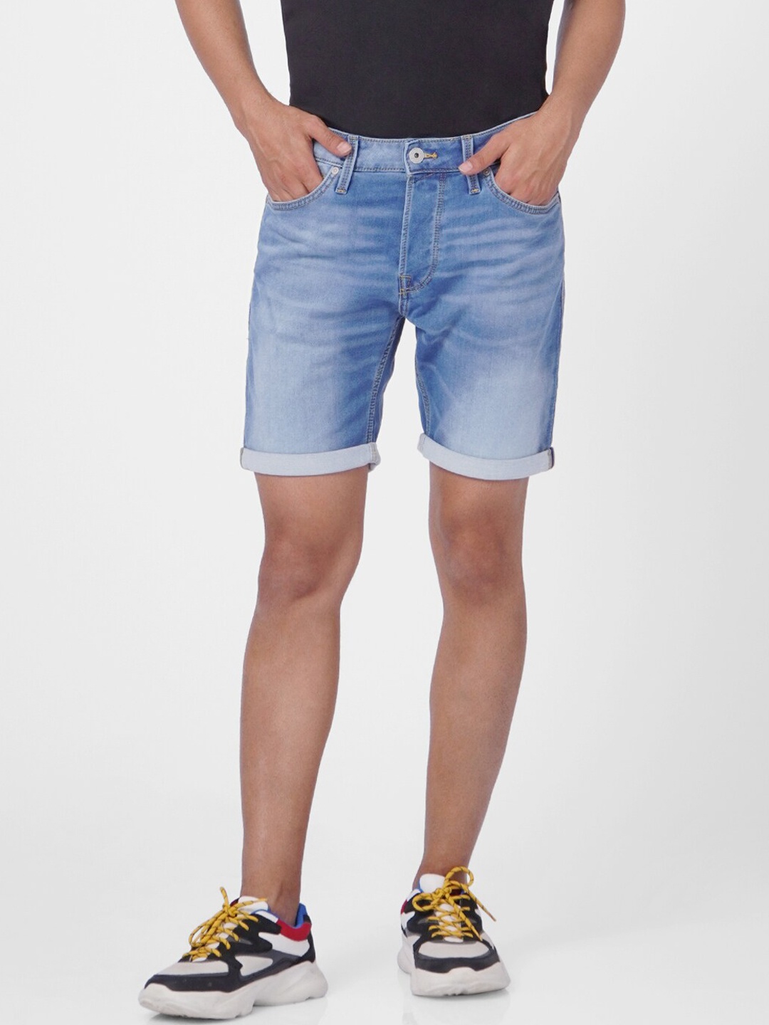 

Jack & Jones Men Blue Washed Low-Rise Denim Cotton Shorts