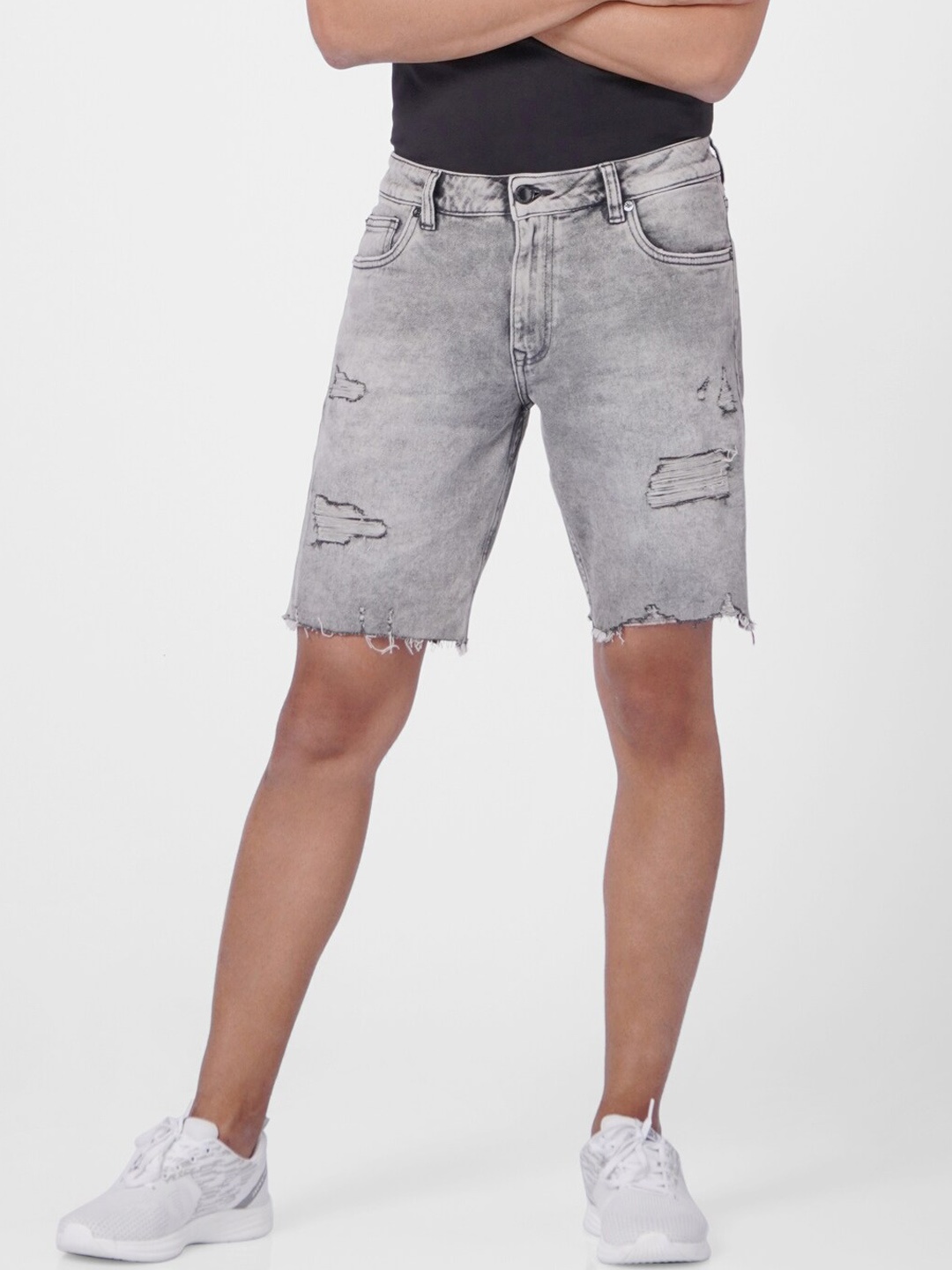 

Jack & Jones Men Grey Low-Rise Denim Shorts