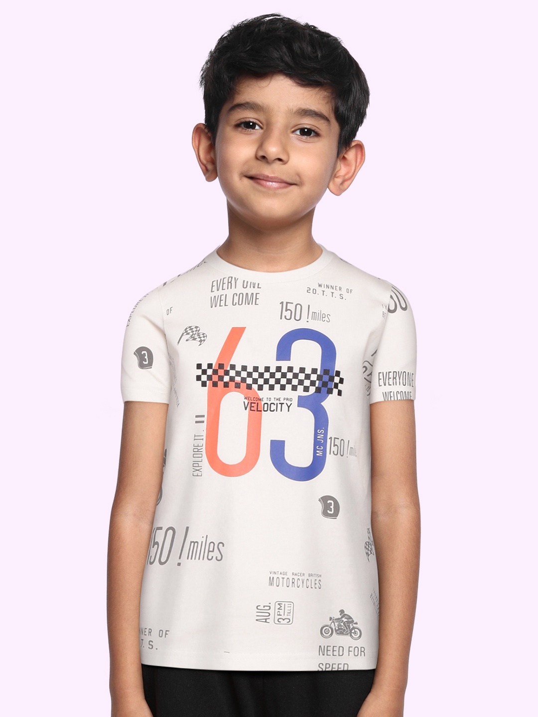 

Monte Carlo Boys Off White & Blue Pure Cotton Typography Print T-shirt