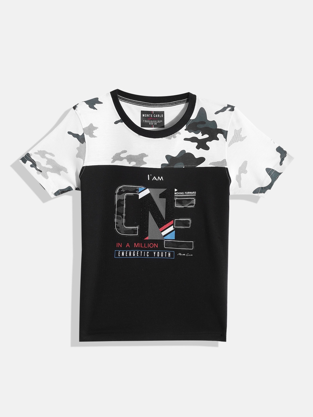 

Monte Carlo Boys Black & White Pure Cotton Camouflage Printed T-shirt