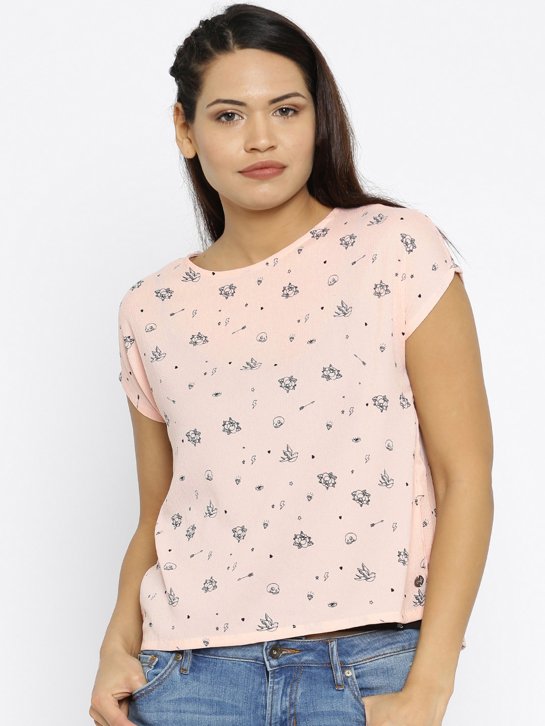 

ONLY Women Peach Coloured Quirky Print Top