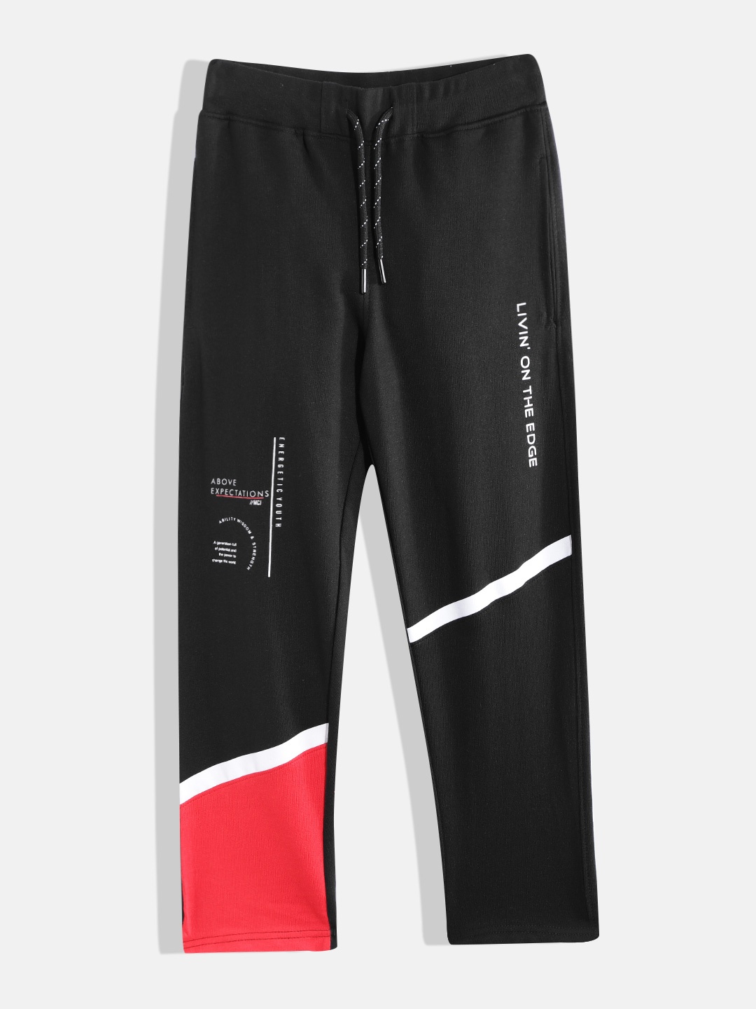 

Monte Carlo Boys Black & Red Solid Track Pants with Colourblocked & Striped Detail
