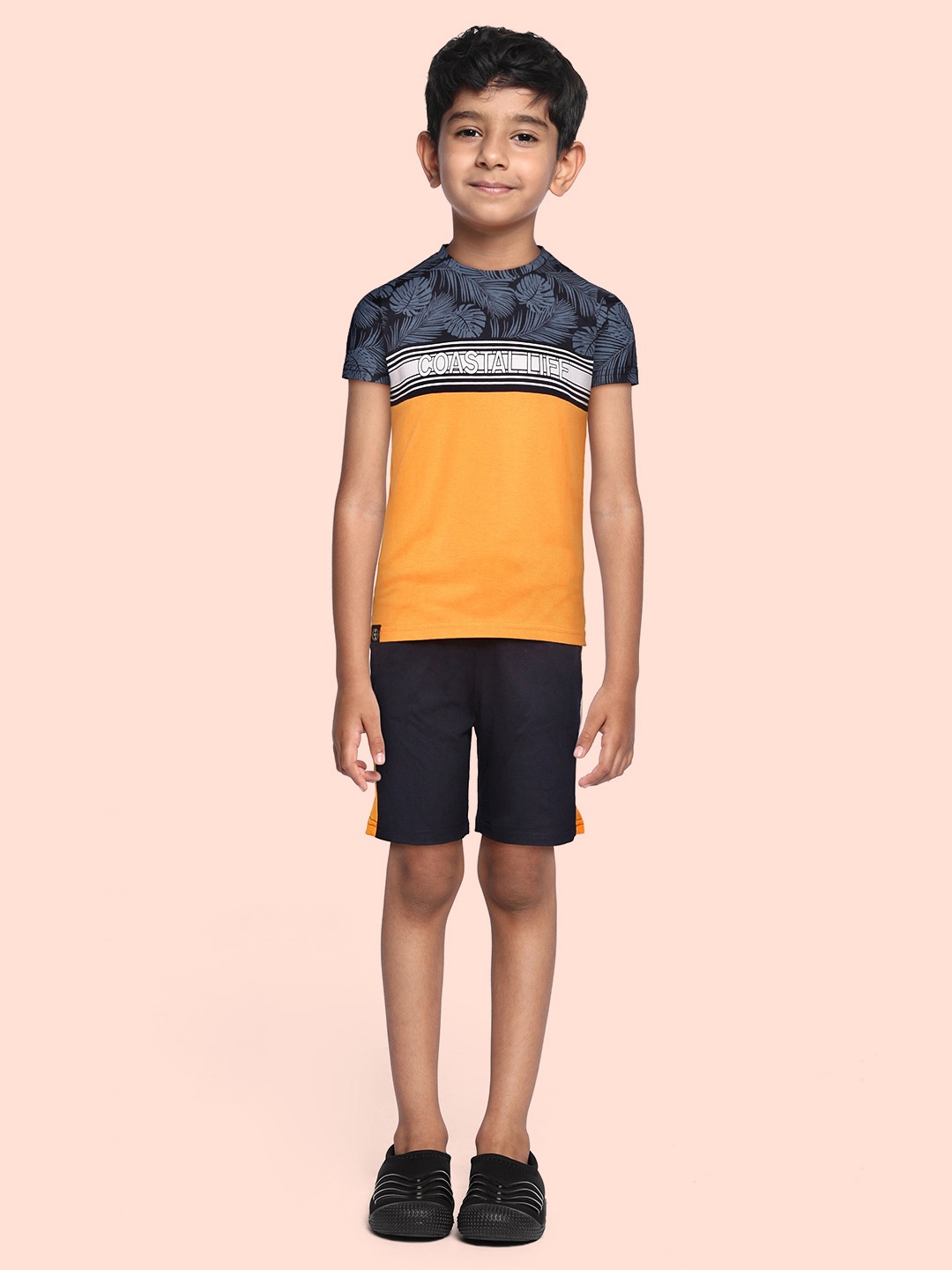 

Monte Carlo Boys Blue & Mustard Yellow Colourblocked & Tropical Print Clothing Set
