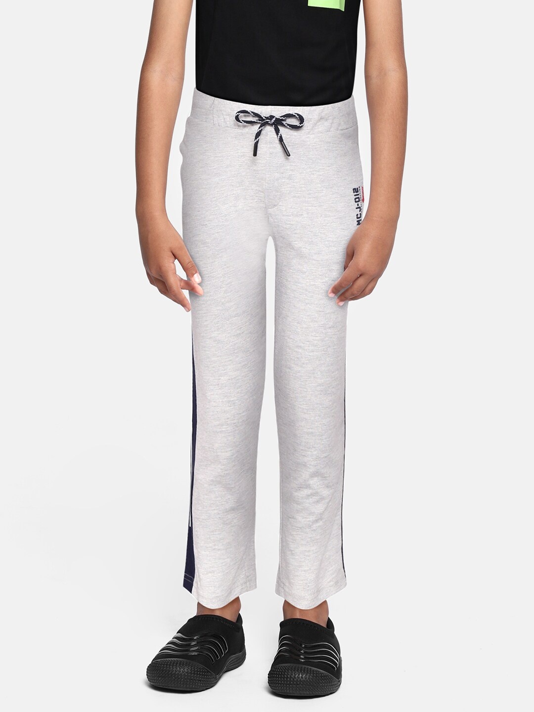 

Monte Carlo Boys Grey Melange & Navy Blue Solid Track Pants with Side Taping