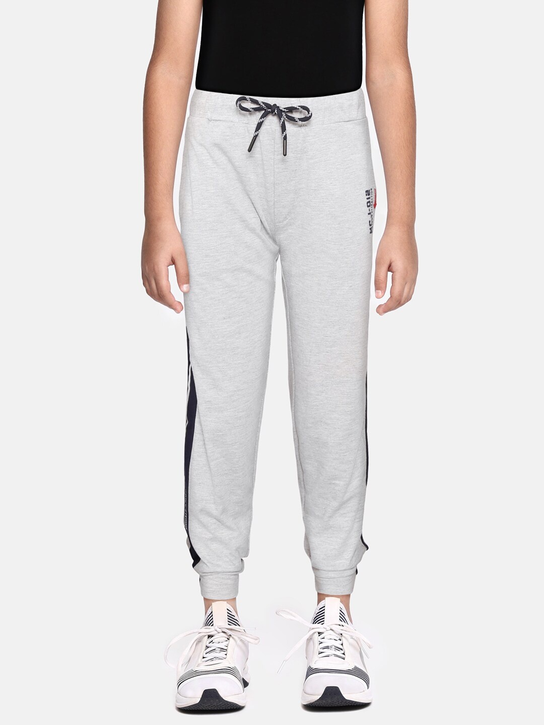 

Monte Carlo Boys Grey Melange & Navy Blue Solid Track Pants with Side Taping