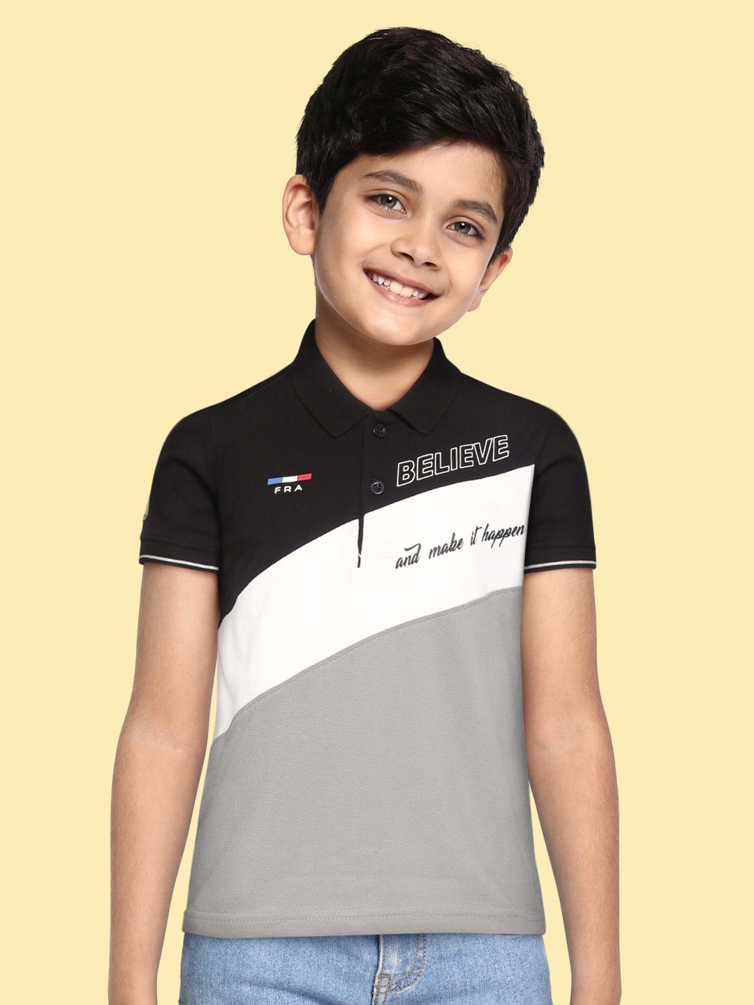 

Monte Carlo Boys Grey & Black Colourblocked Polo Collar Pure Cotton T-shirt