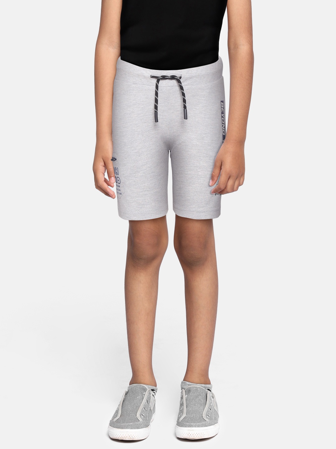 

Monte Carlo Boys Grey Melange & Navy Blue Pure Cotton Typography Print Shorts