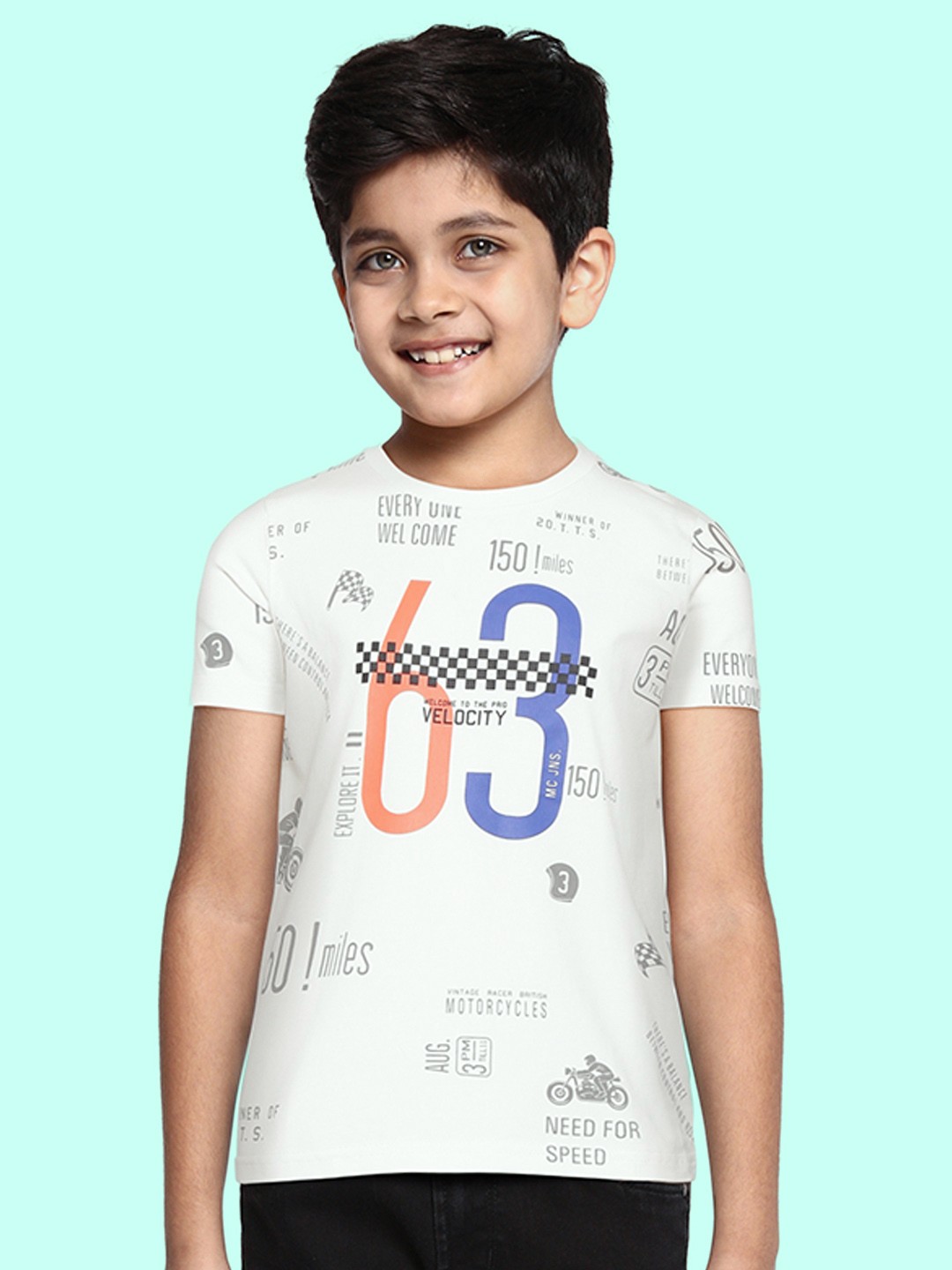 

Monte Carlo Boys Off White & Grey Printed T-shirt