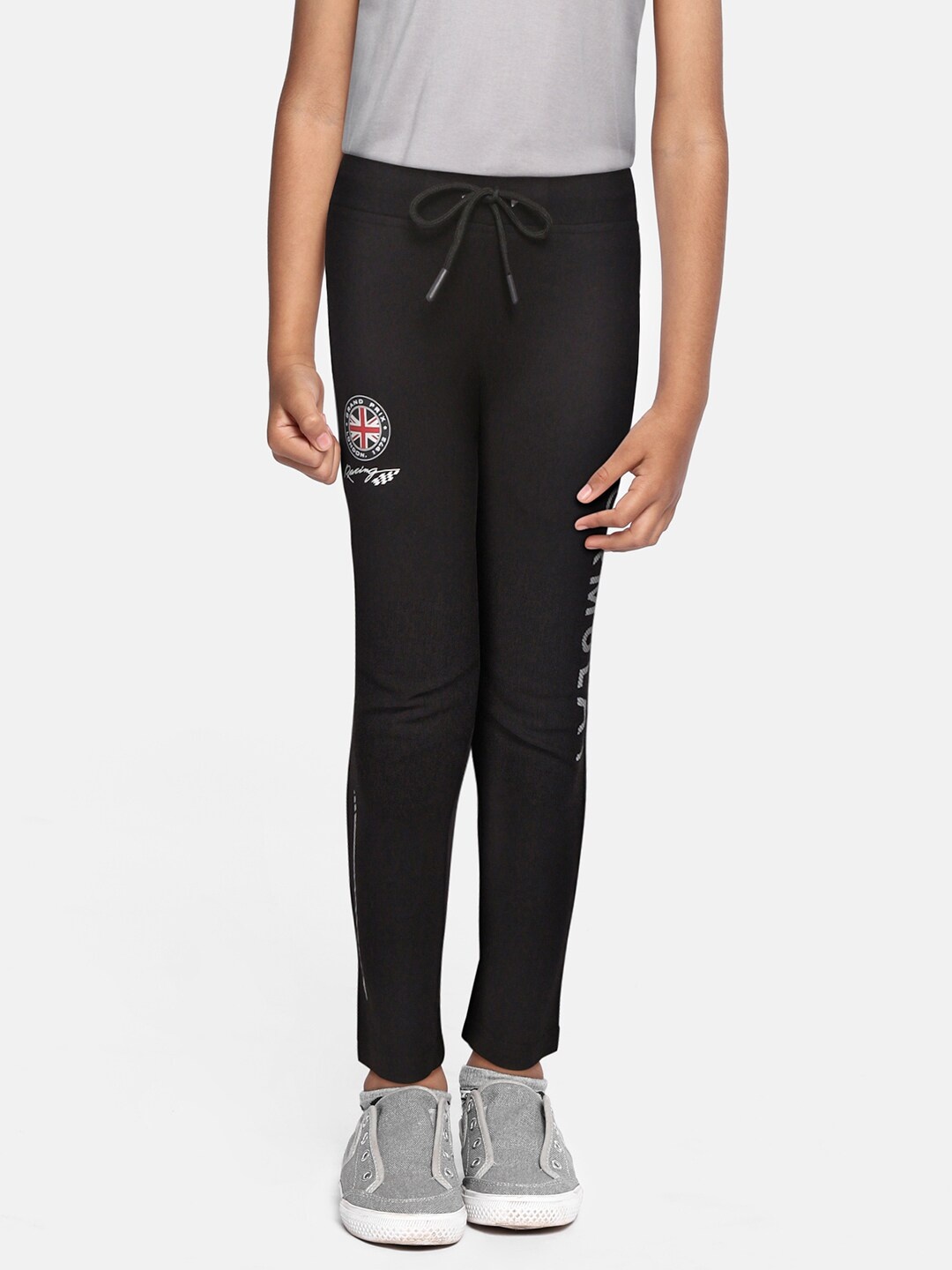

Monte Carlo Boys Black & White Solid Track Pants with Placement Print