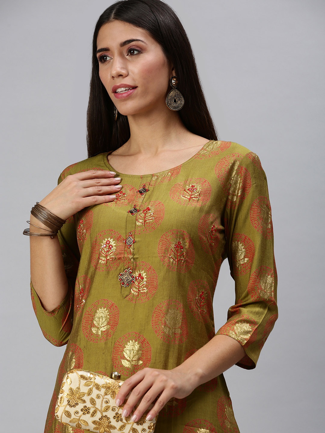 

SHOWOFF Women Green Empire Kurta with Trousers