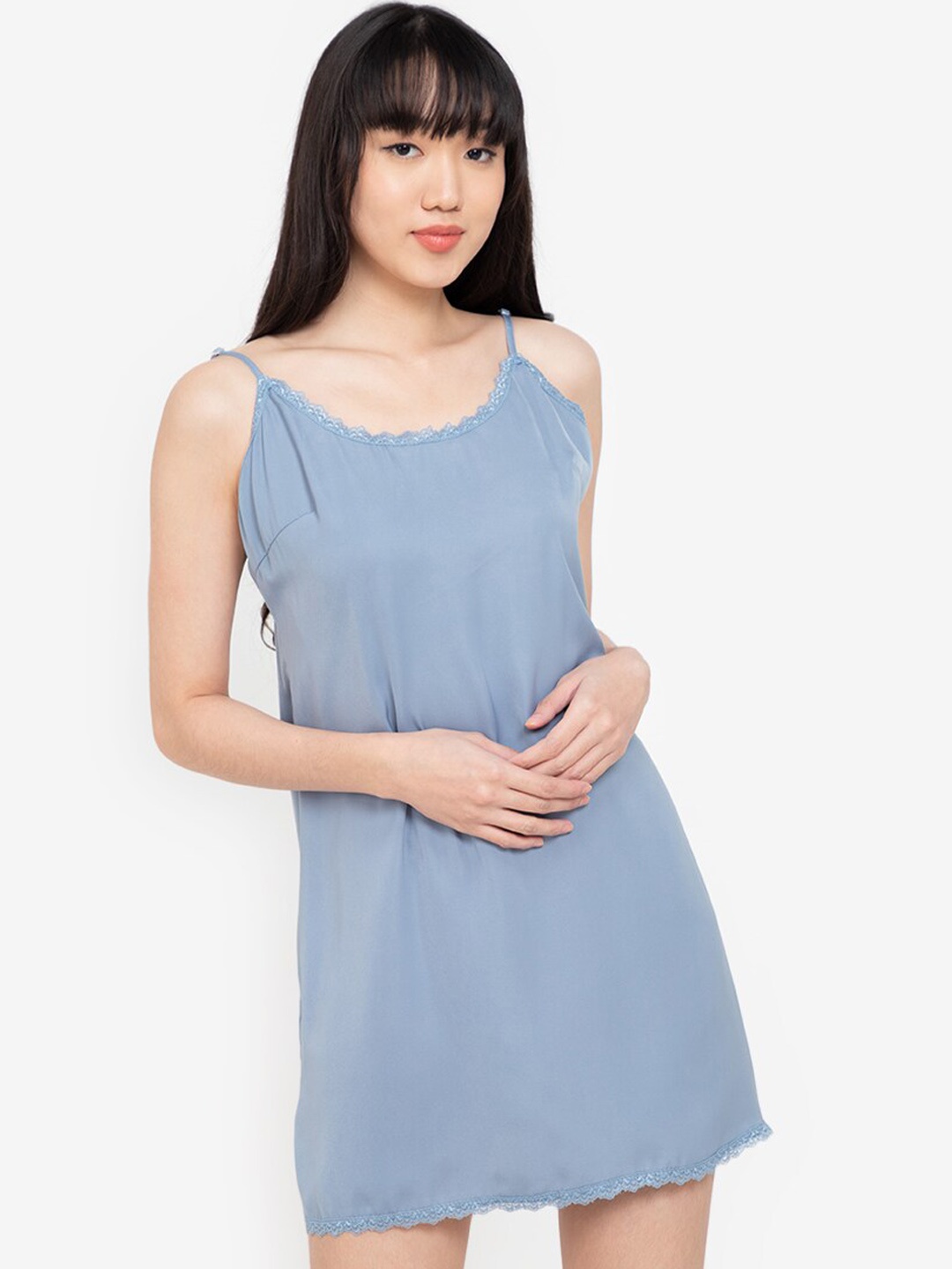 

ZALORA BASICS Blue Lace Inserted Nightdress