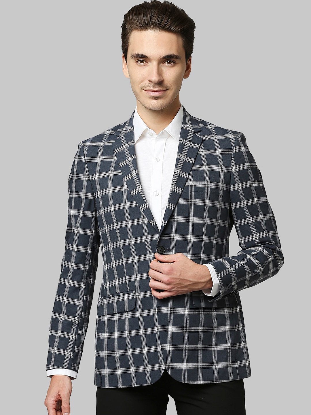 

Raymond Men Grey & White Checked Single-Breasted Blazer