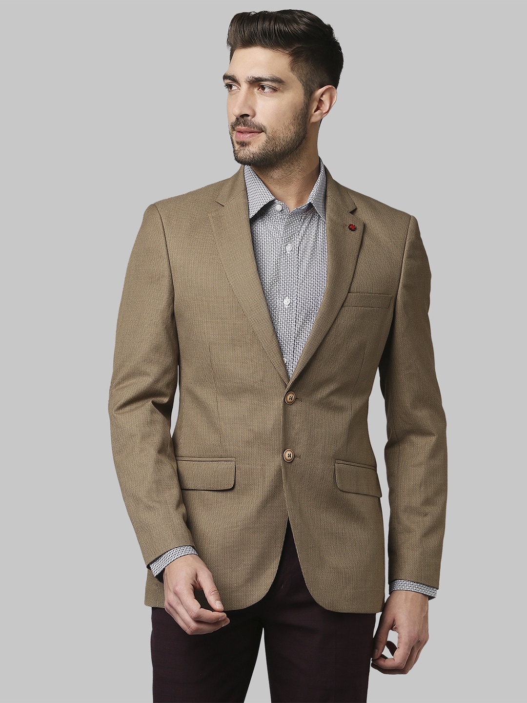 

Raymond Men Checked Single Breasted Blazer, Olive