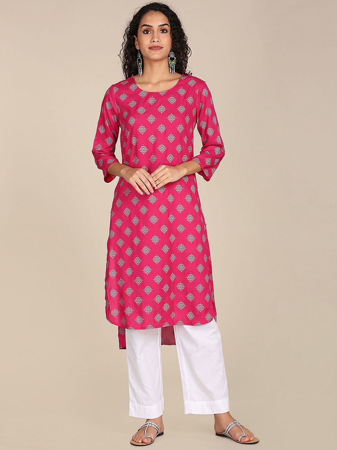 

Karigari Women Magenta Ethnic Motifs Printed A-Line Kurta