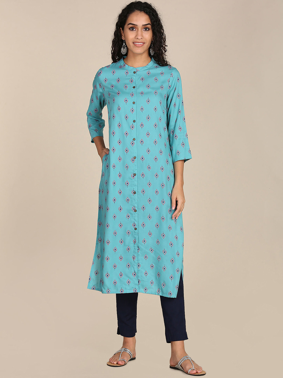 

Karigari Women Blue & Pink Ethnic Motifs Printed Kurta