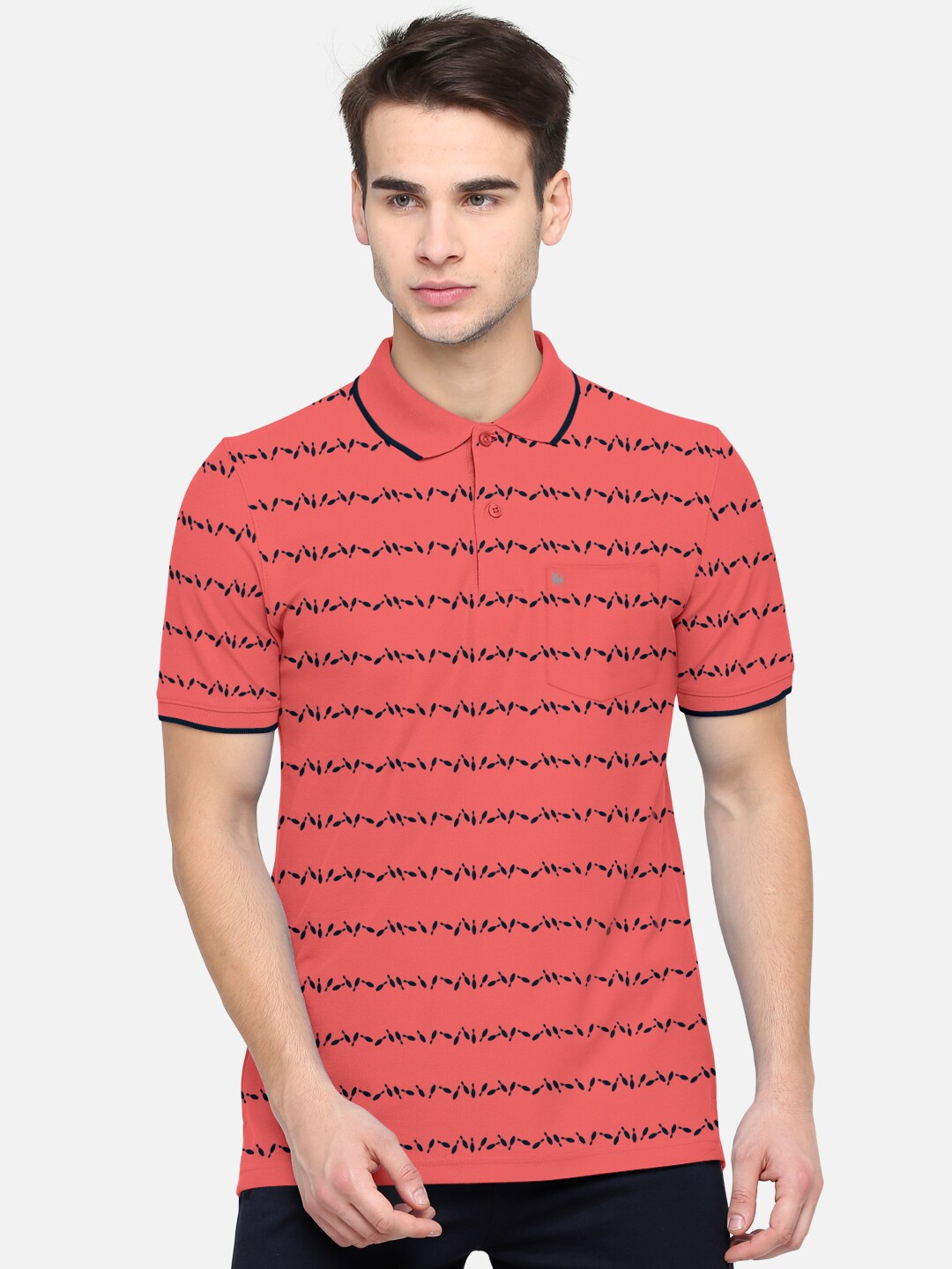 

BULLMER Men Coral Printed Polo Collar Bio Finish T-shirt