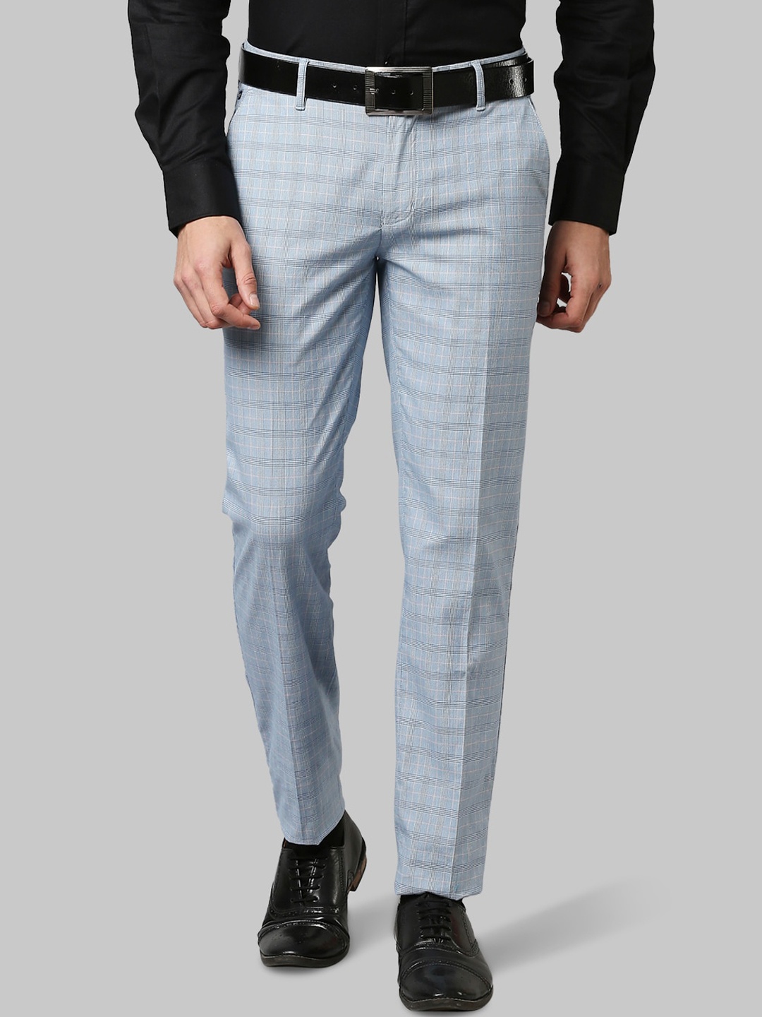 

Raymond Men Blue Checked Slim Fit Formal Cotton Trousers