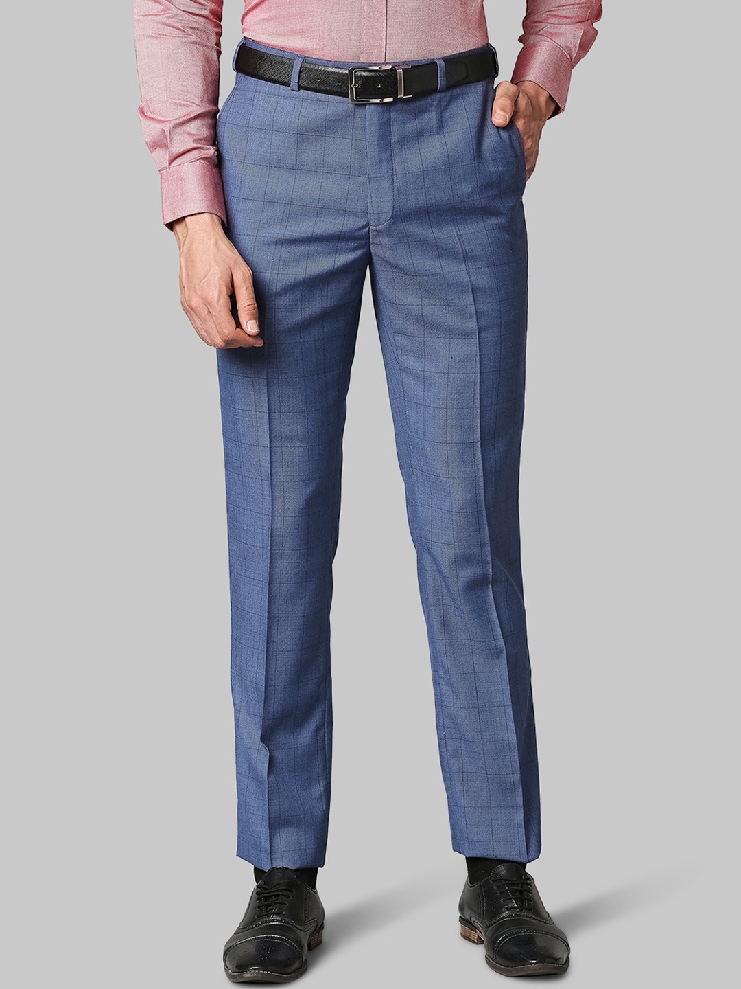 

Raymond Men Blue Checked Regular Fit Formal Trousers