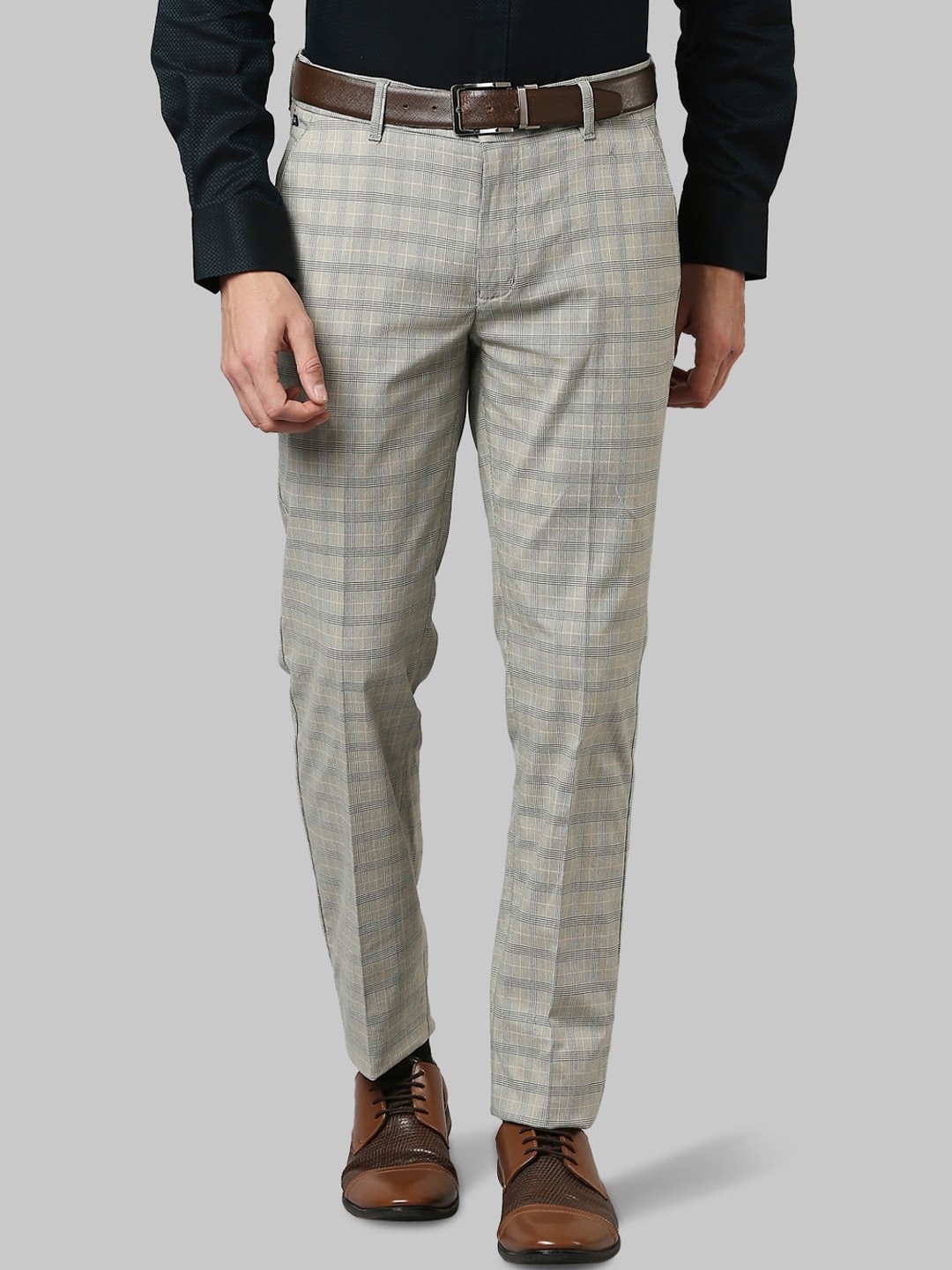 

Raymond Men Beige Checked Slim Fit Formal Trousers