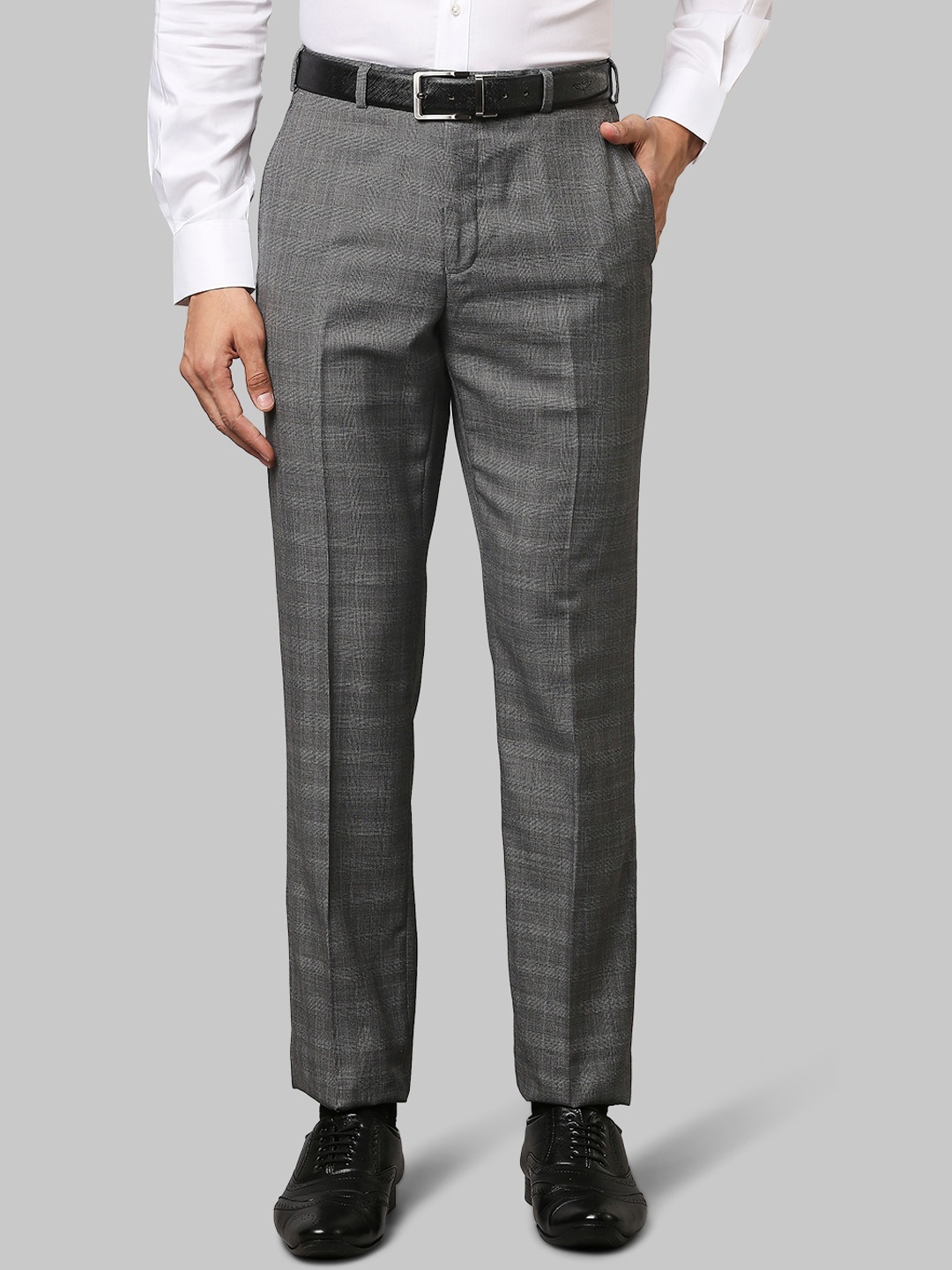 

Raymond Men Grey Checked Trousers