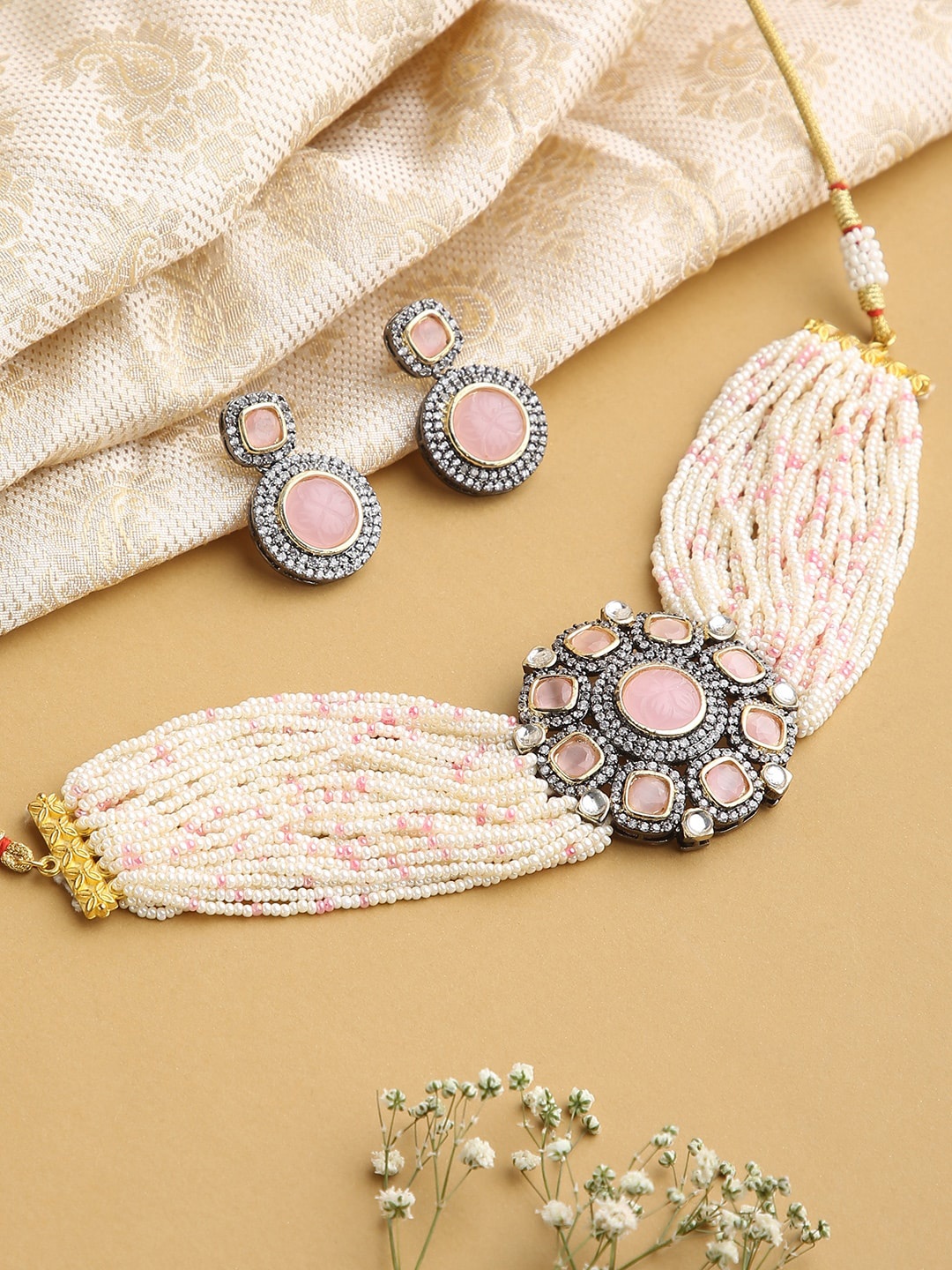 

justpeachy Pink & Yellow Choker Jewellery Set