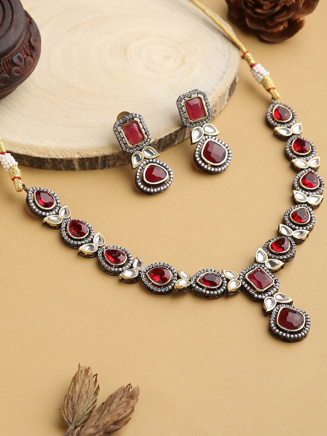 

justpeachy Red Stone-Studded Jewellery Set