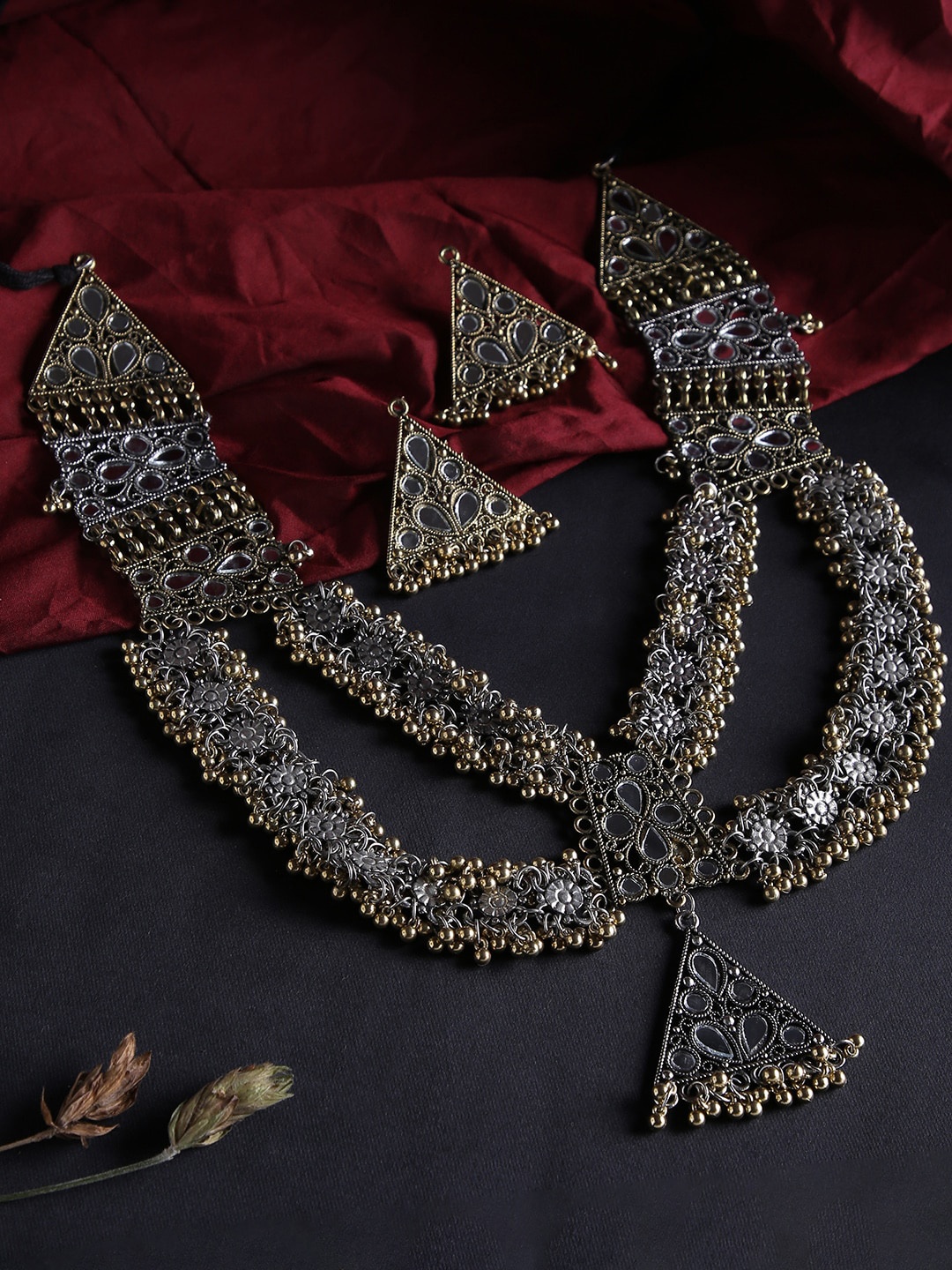 

justpeachy Gold-Plated Oxidized Mirror Jewelry Set