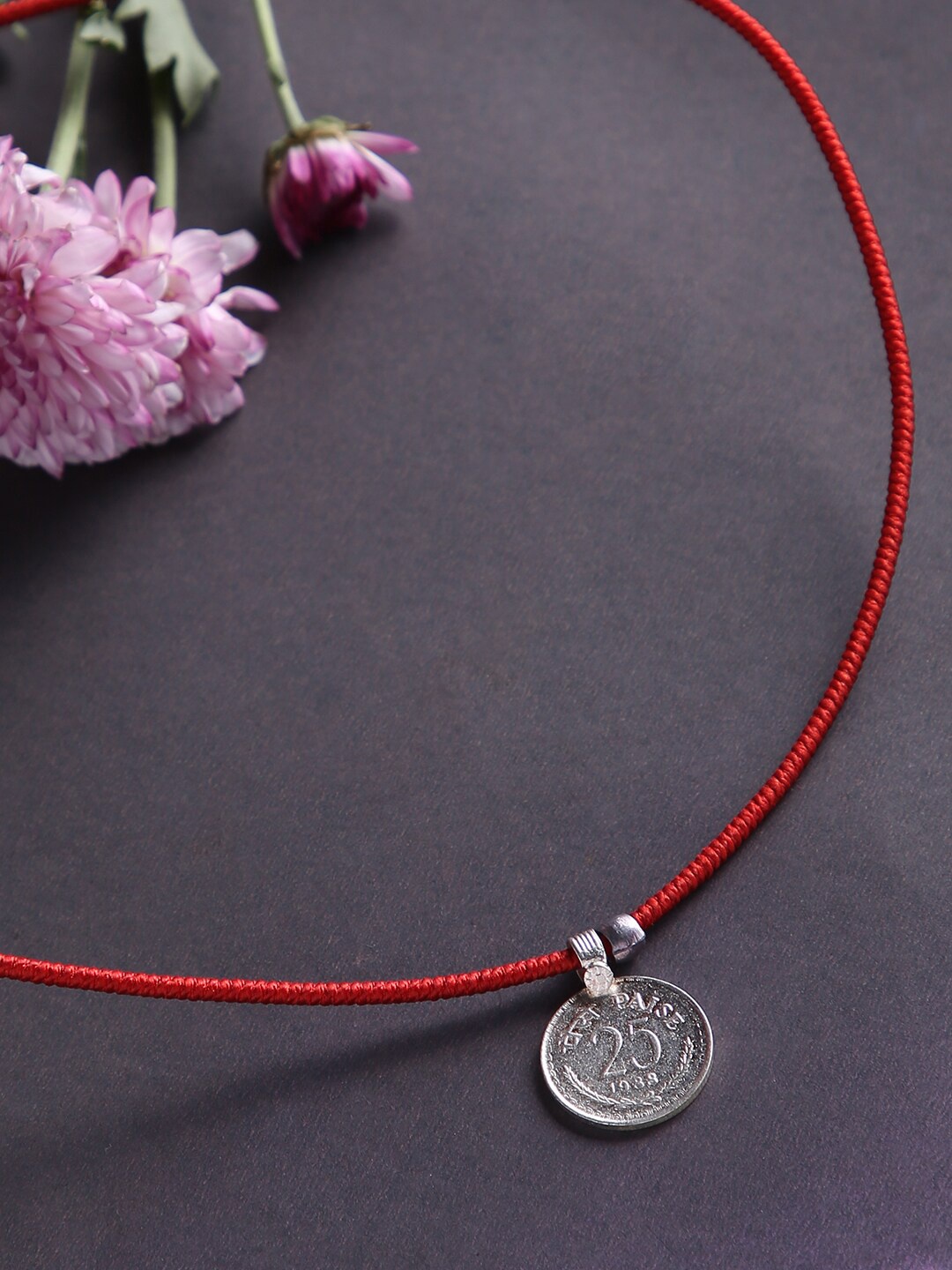

justpeachy Silver-Toned & Red Silver-Plated Necklace