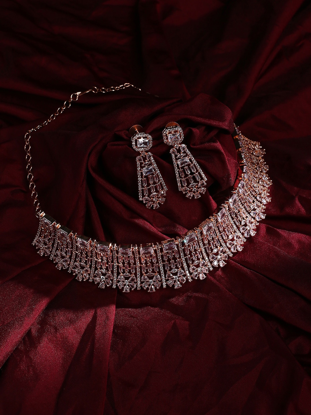 

justpeachy Gold-Plated & White American Diamond Studded Jewellery Set