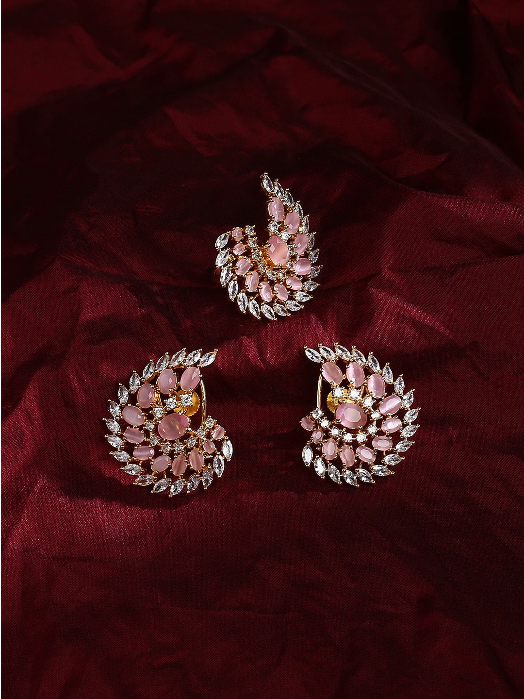 

justpeachy Gold-Plated Pink AD Studded Jewellery Set