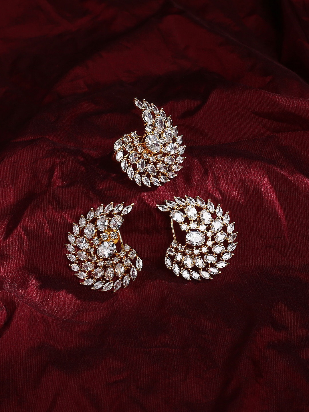 

justpeachy Gold-Plated White AD Stone-Studded Jewellery Set