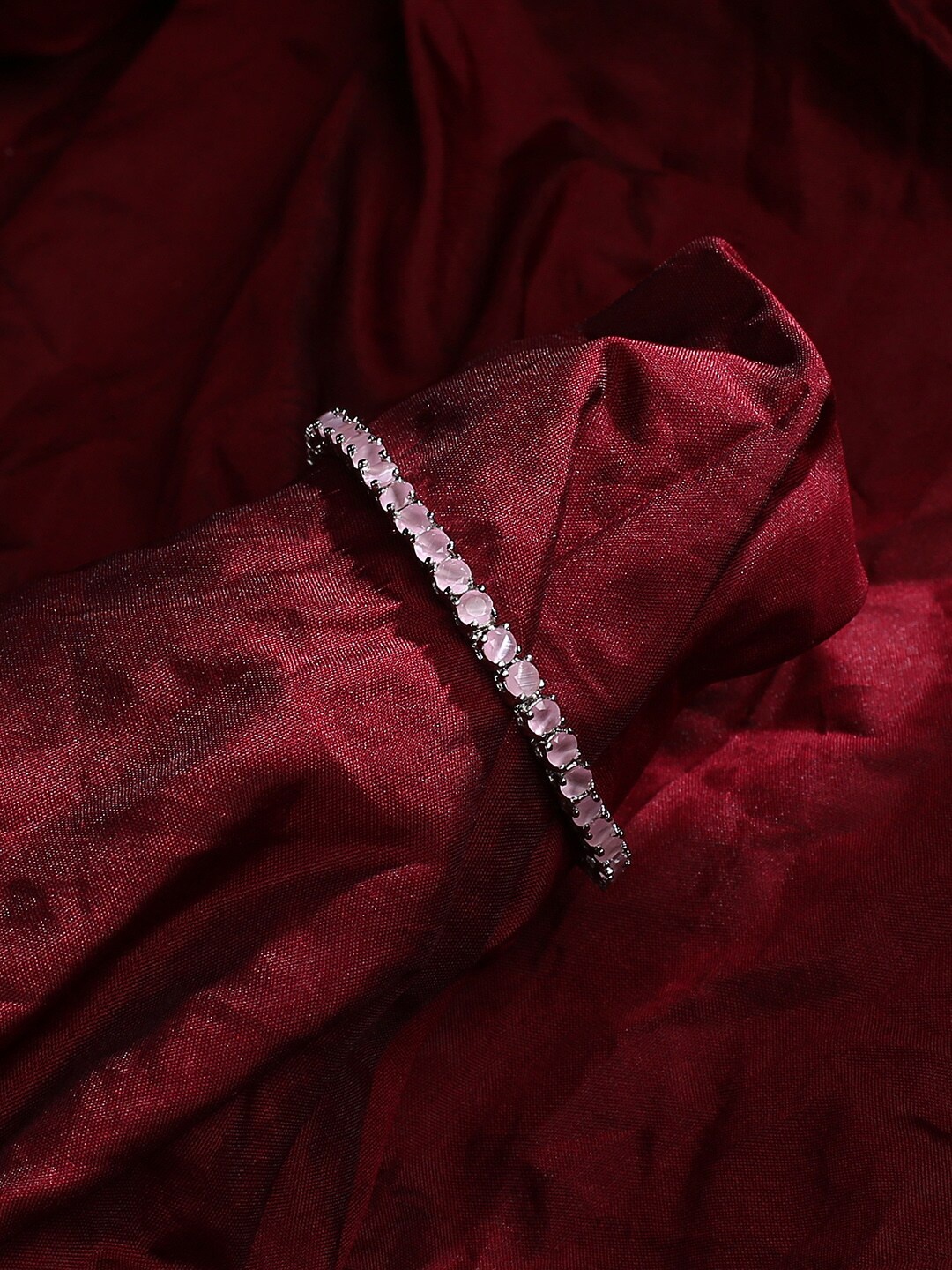 

justpeachy Women Silver-Plated & Pink Studded Wraparound Bracelet