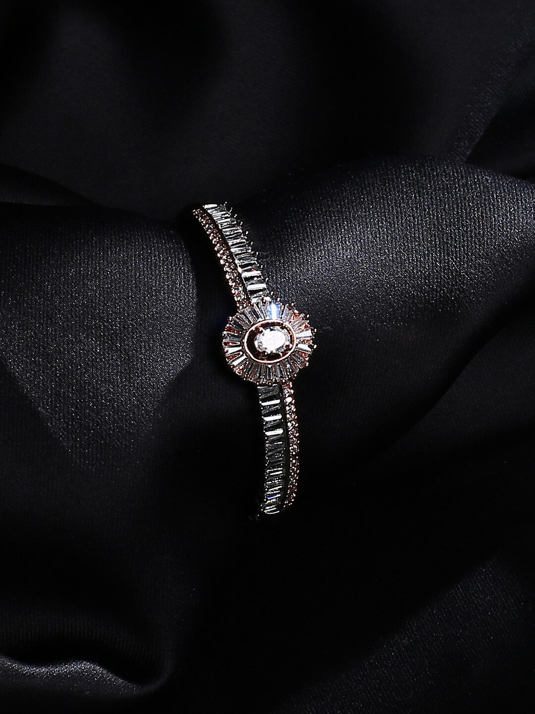 

justpeachy Women Rose Gold & White Brass American Diamond Handcrafted Bangle-Style Bracelet