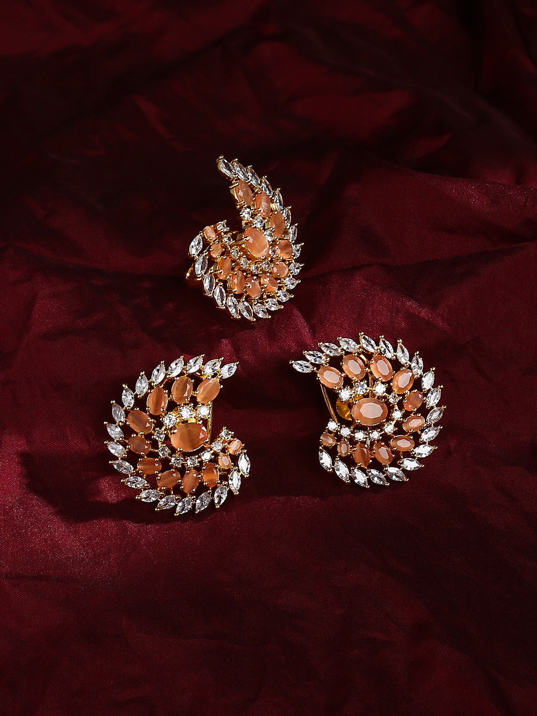 

justpeachy Women Gold-Plated Orange AD Stone-Studded Jewellery Set