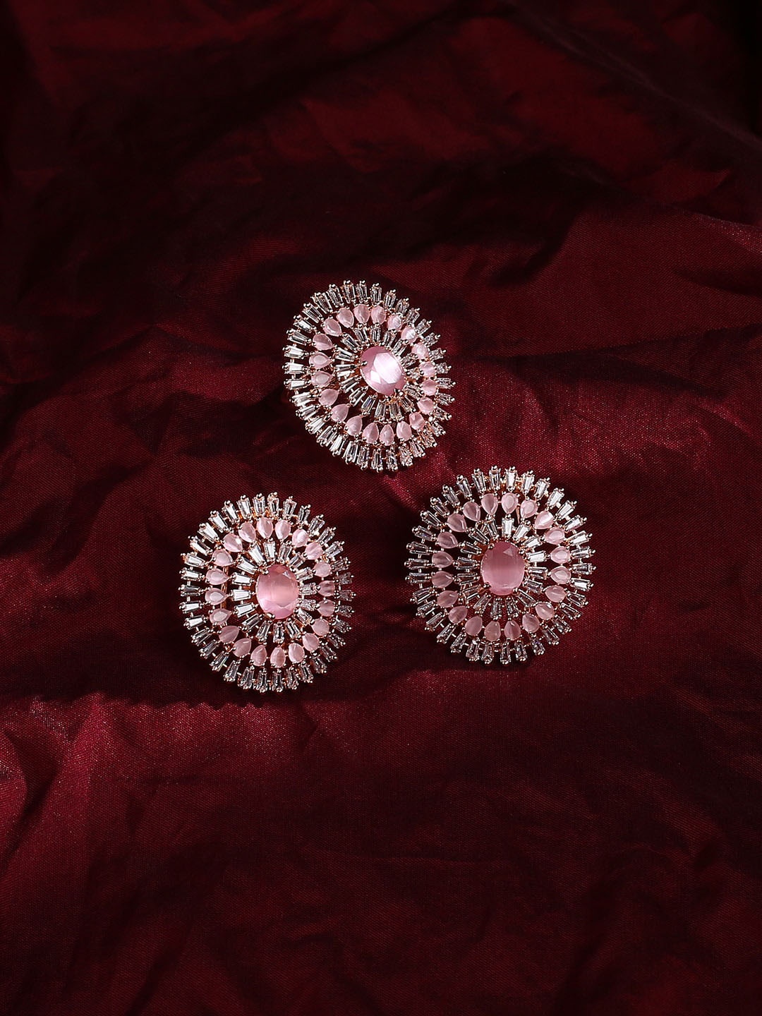 

justpeachy Gold-Plated Pink AD Stone-Studded Jewellery Set