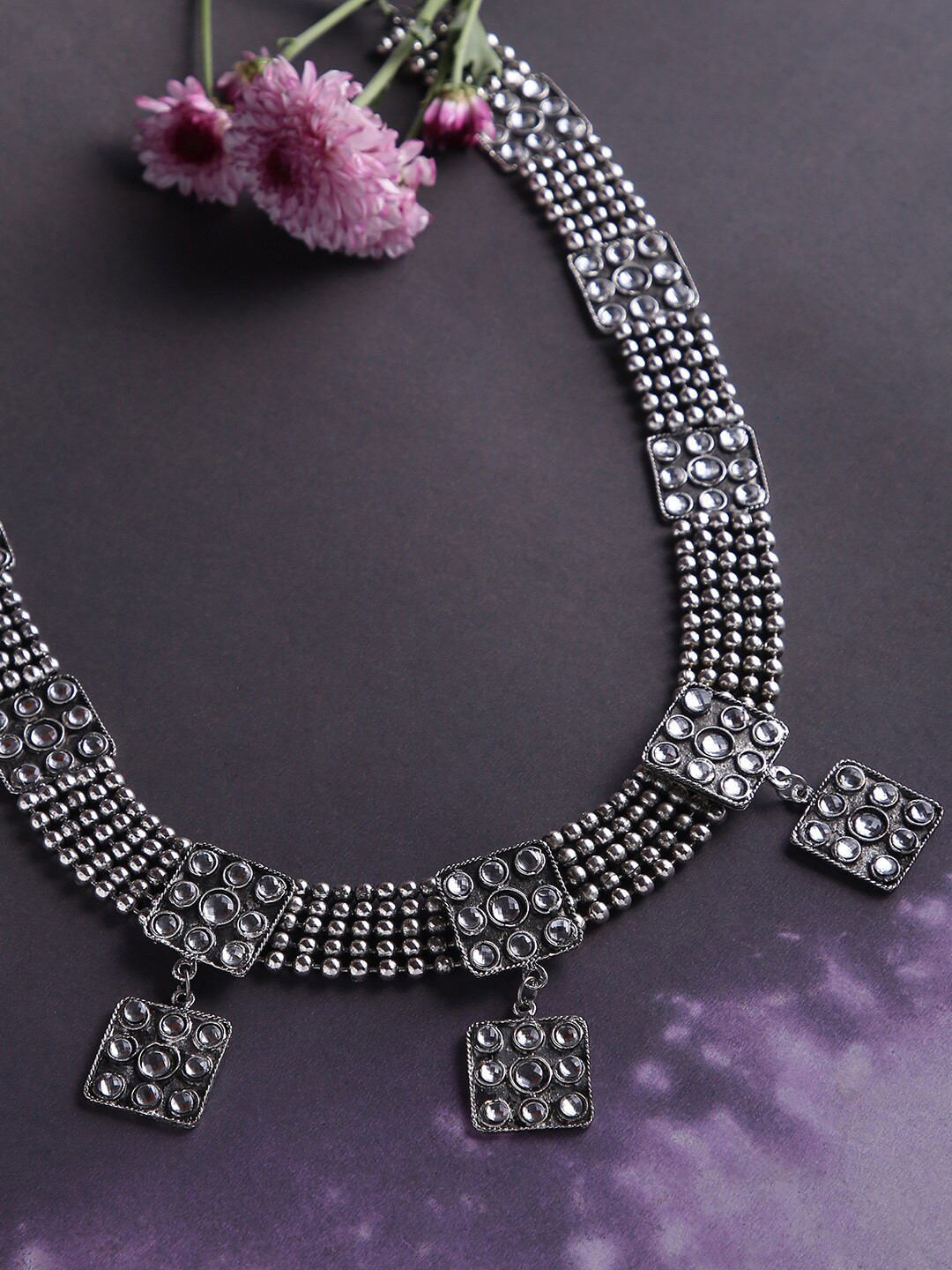 

justpeachy Silver-Toned Silver-Plated Oxidised Necklace