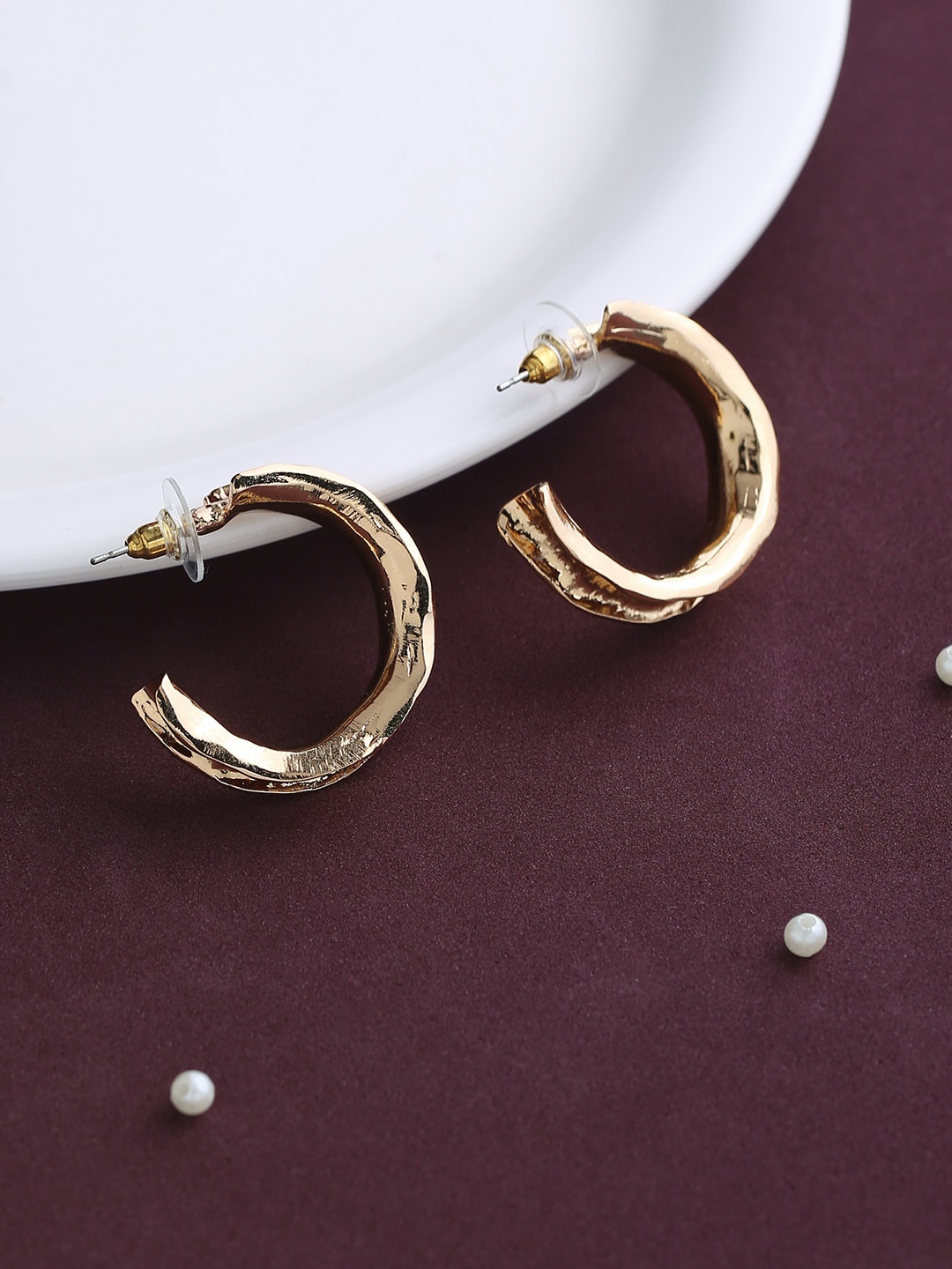 

justpeachy Women Gold-Plated Contemporary Half Hoop Earrings