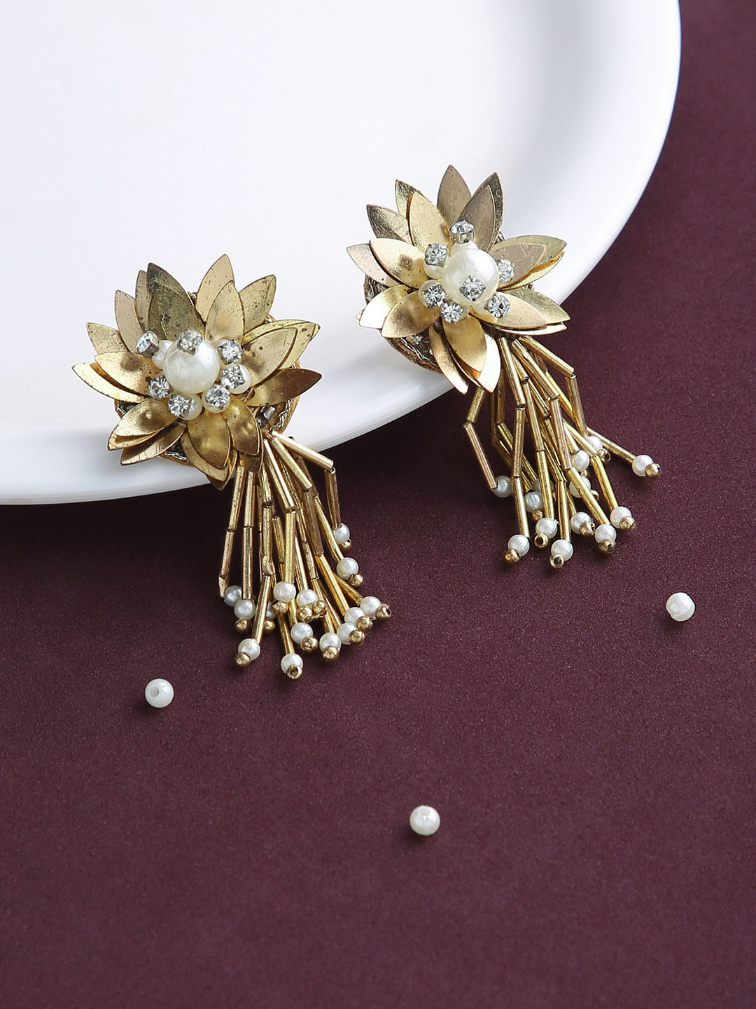 

justpeachy Gold-Toned Contemporary Drop Earrings