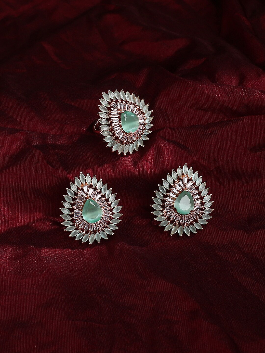 

justpeachy Gold-Plated & Green AD Studded Handcrafted Jewellery Set